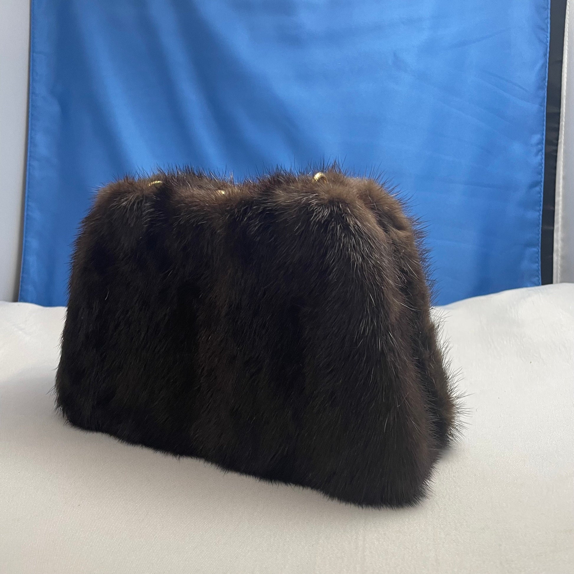 Brown Fur Clutch Purse Gold Hardware, Evening Bag, Faux Fur Handbag, Party Clutch, Fashion Statement