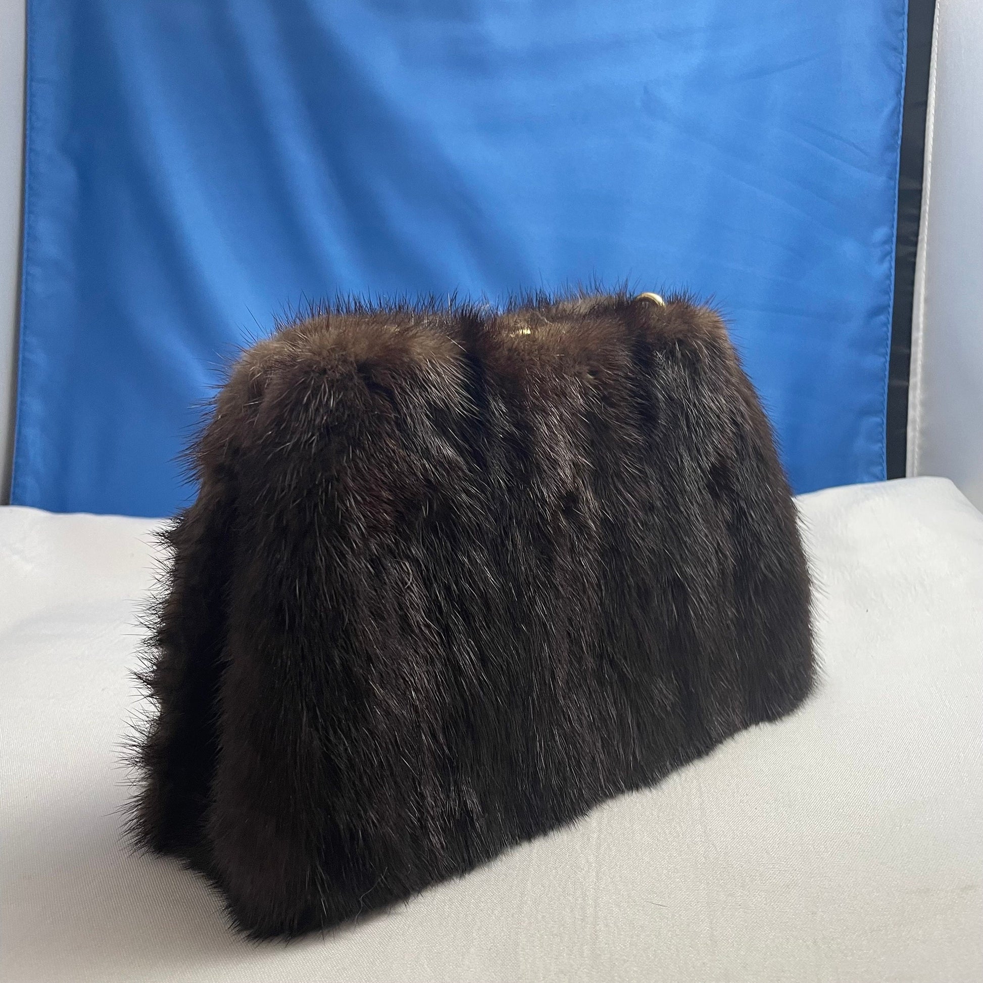 Brown Fur Clutch Purse Gold Hardware, Evening Bag, Faux Fur Handbag, Party Clutch, Fashion Statement