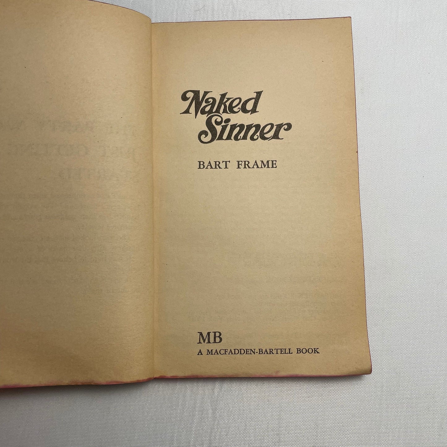 Naked Sinner by Bart Frame 1968 Edition, Vintage Novel, Collectible Book Gift, Retro Literature, Classic Reading