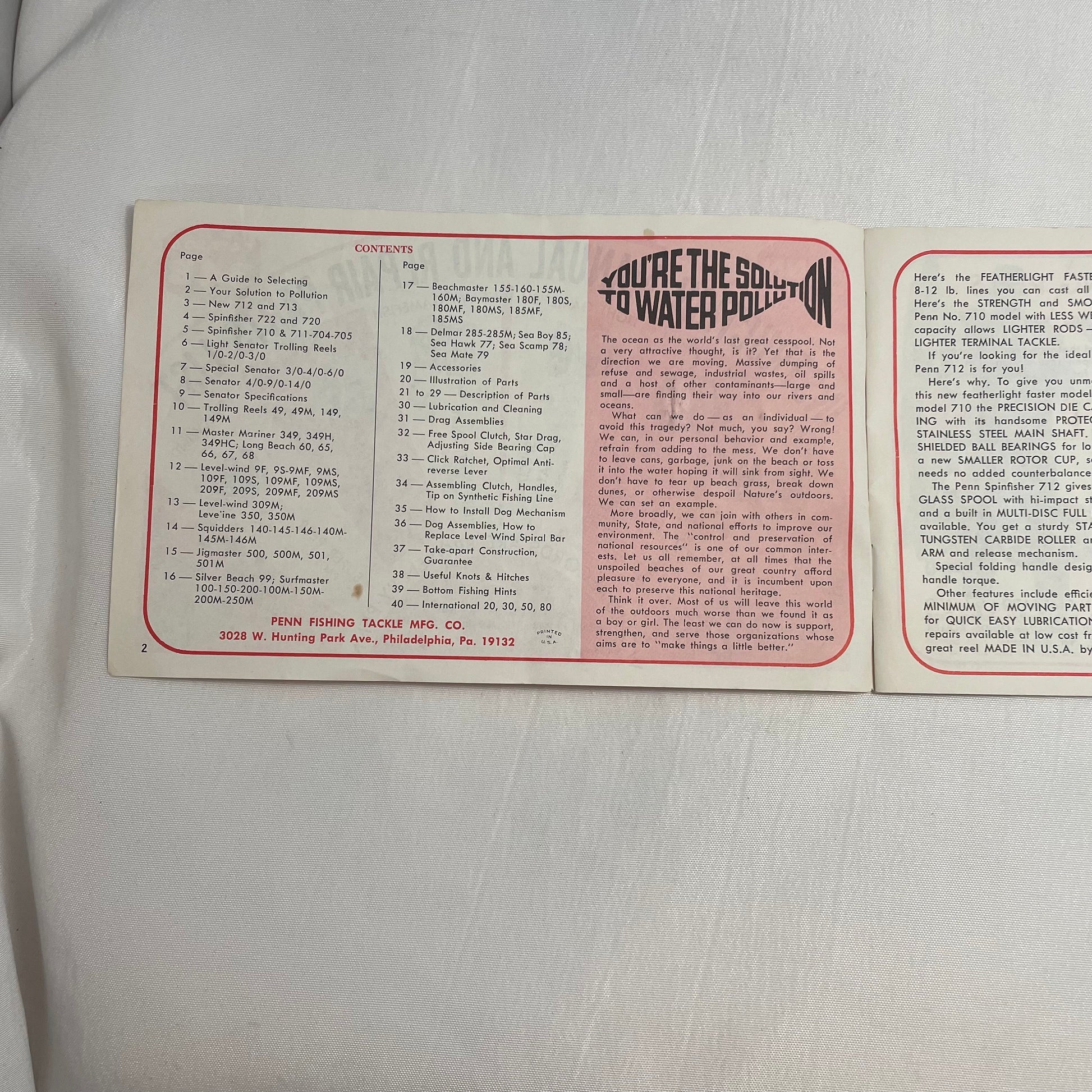 Penn Reels Catalog 34B Instruction Manual, Repair Parts List, Fishing Reel Manual, Maintenance Guide, Vintage Manual