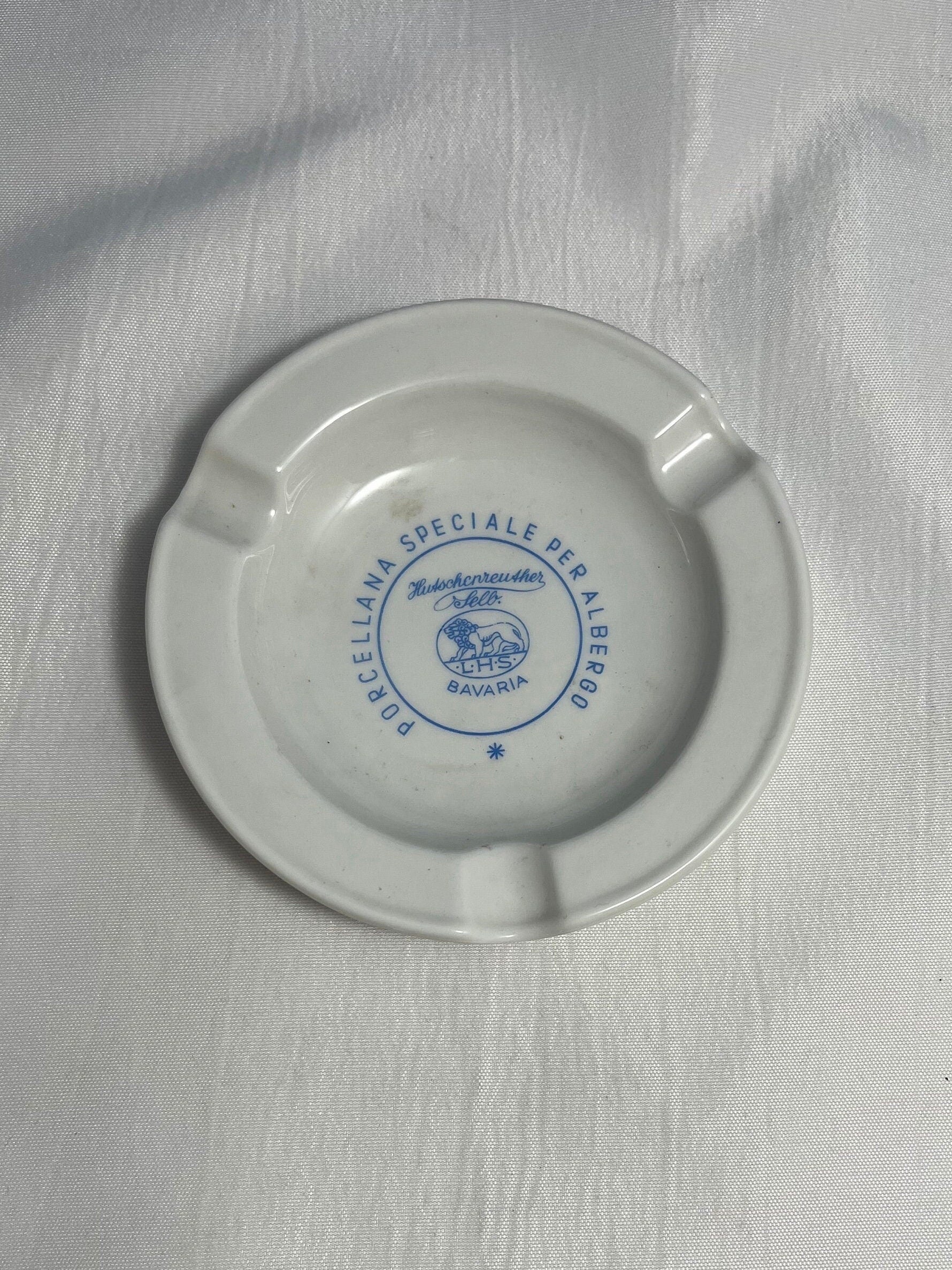 Vintage white and blue German Porcelain Ashtray, Hotel Diana Bavaria, Retro Home Decor