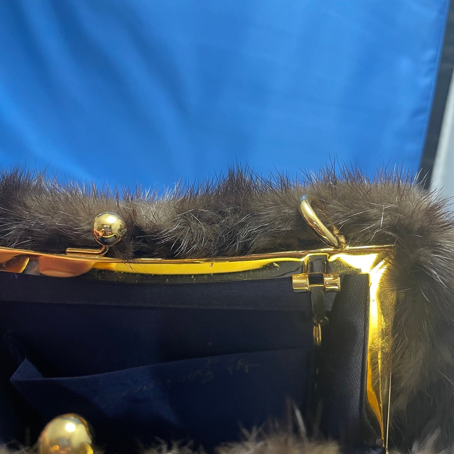 Brown Fur Clutch Purse Gold Hardware, Evening Bag, Faux Fur Handbag, Party Clutch, Fashion Statement