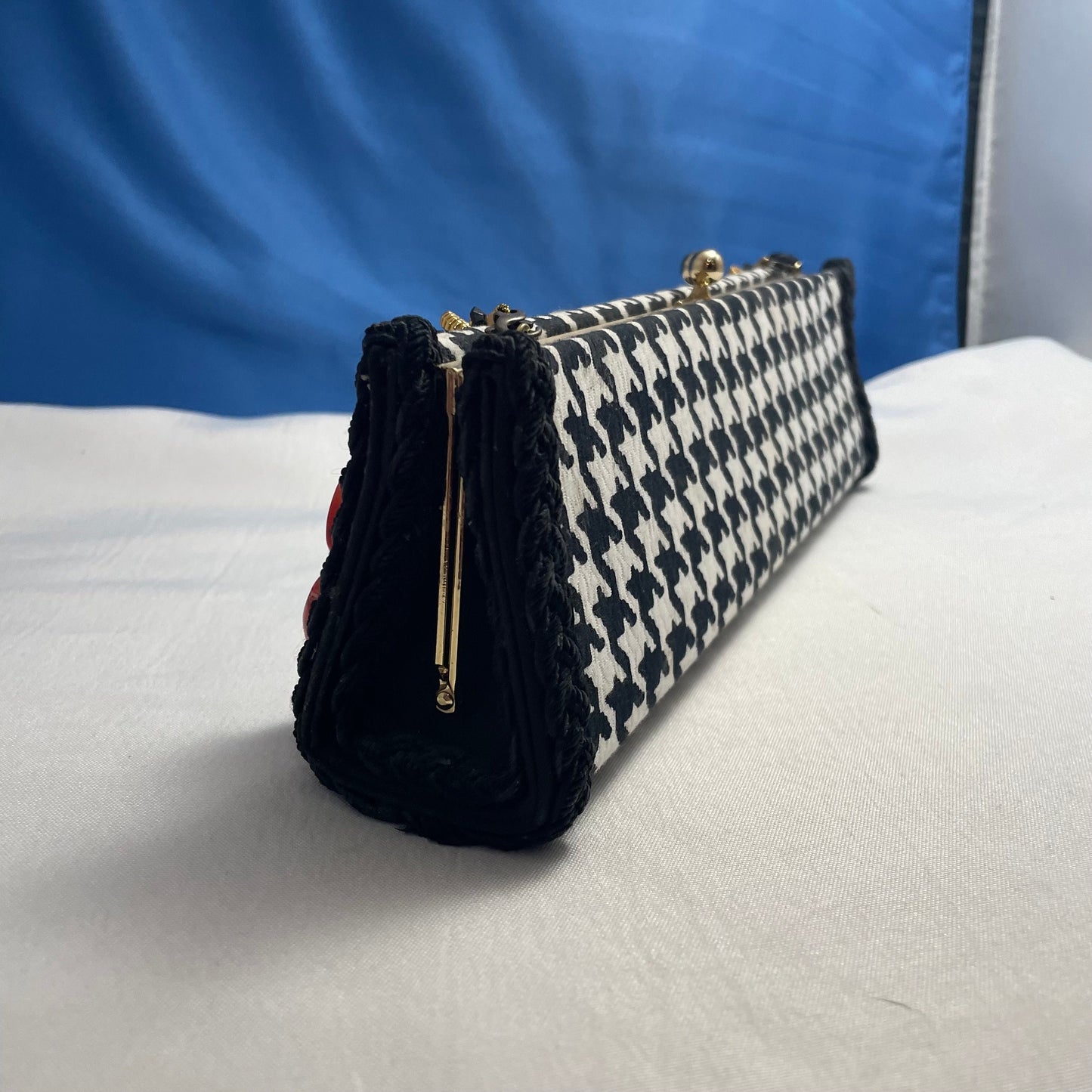 Houndstooth Shoulder Bag Beaded Strap, Statement Purse, Stylish Handbag, Trendy Crossbody, Fashionable Bag