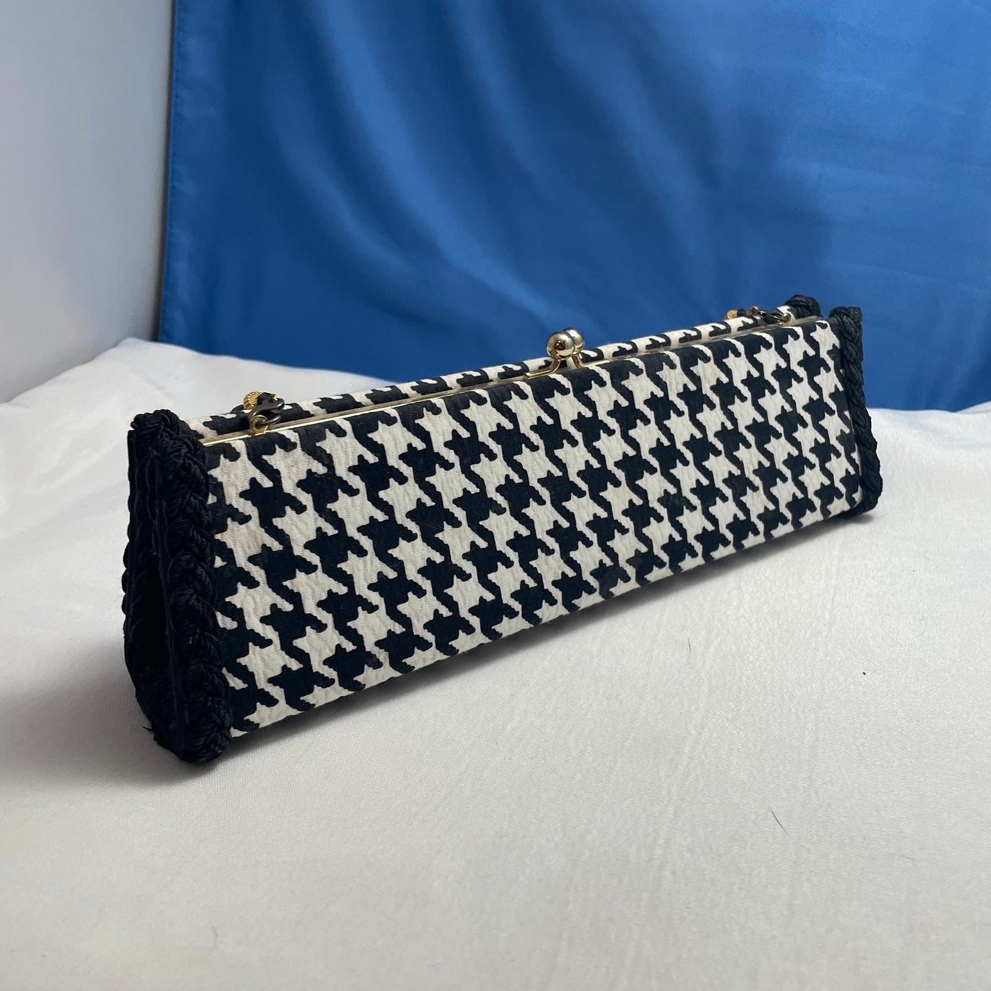 Houndstooth Shoulder Bag Beaded Strap, Statement Purse, Stylish Handbag, Trendy Crossbody, Fashionable Bag