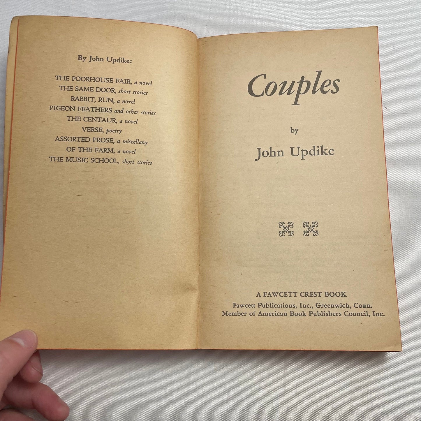 Couples by John Updike First Fawcett Crest Printing 1969, Classic American Literature, Vintage Novel US