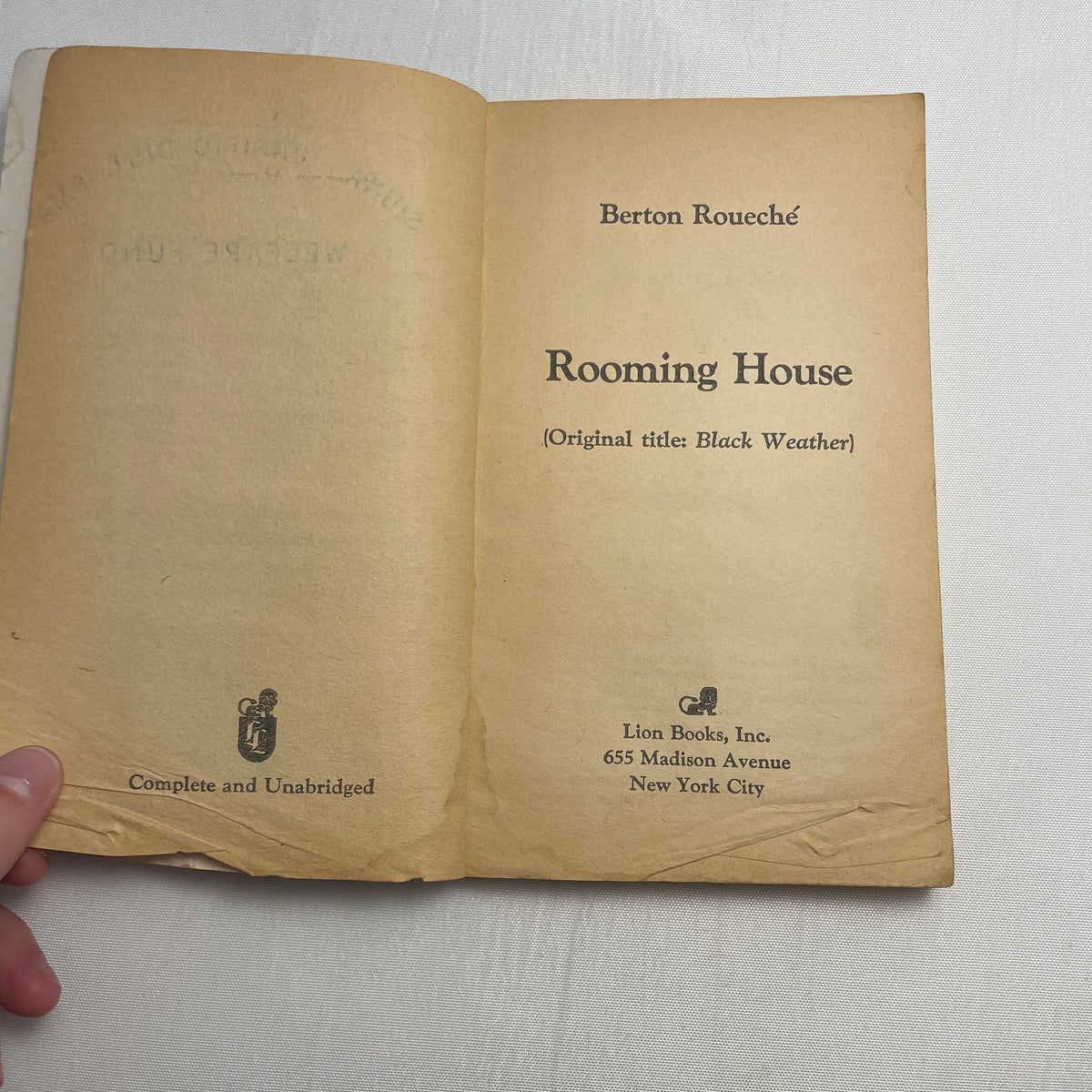 Vintage Rooming House by Berton Roueché Second Printing 1957, English Book