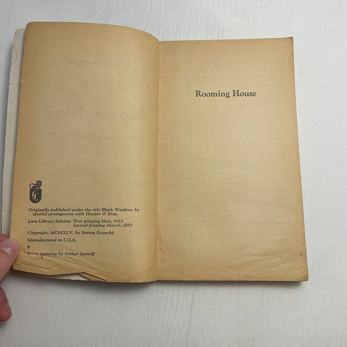 Vintage Rooming House by Berton Roueché Second Printing 1957, English Book