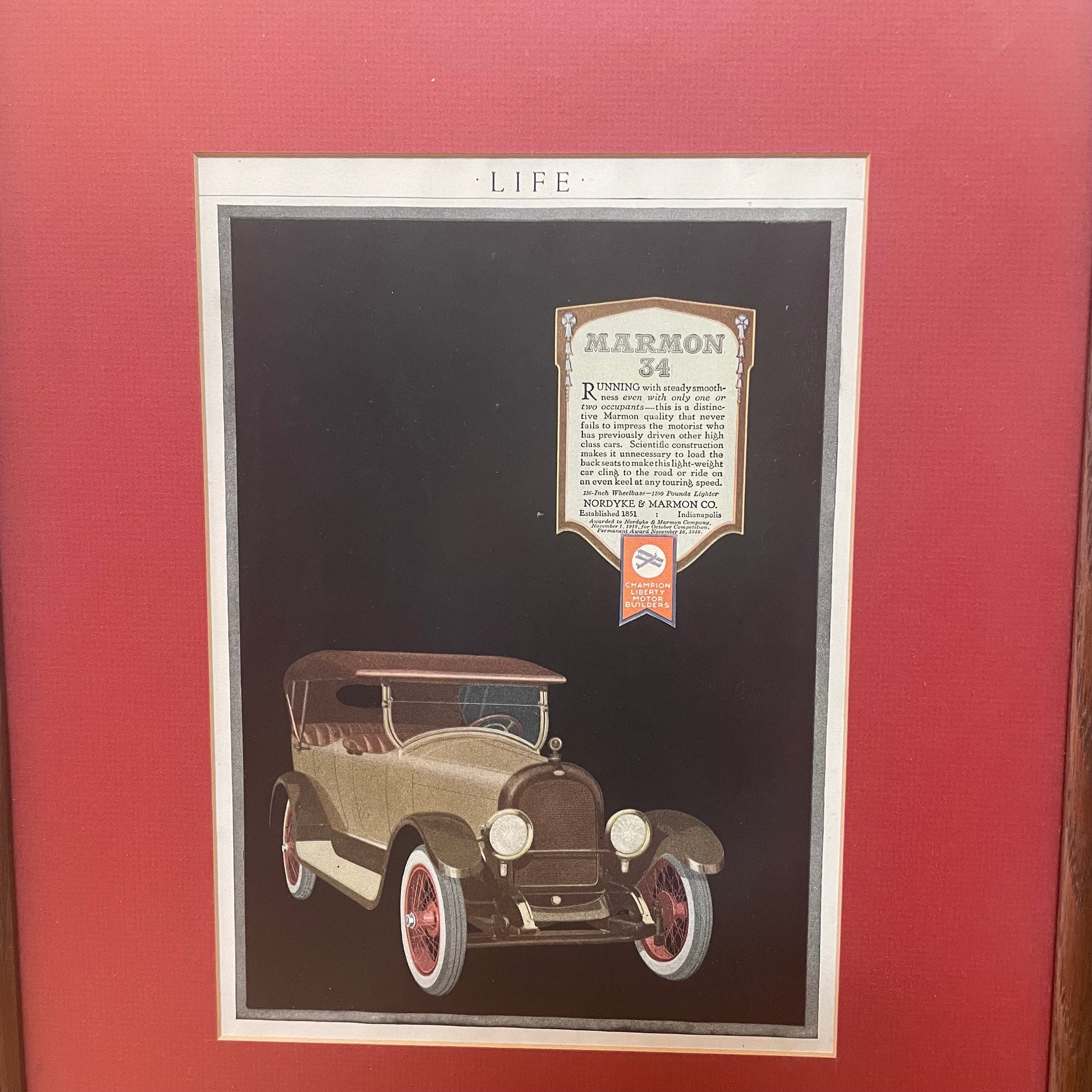 Framed Marmon Car Advertisement from Life Magazine, Vintage Wall Decor, Retro Art Print