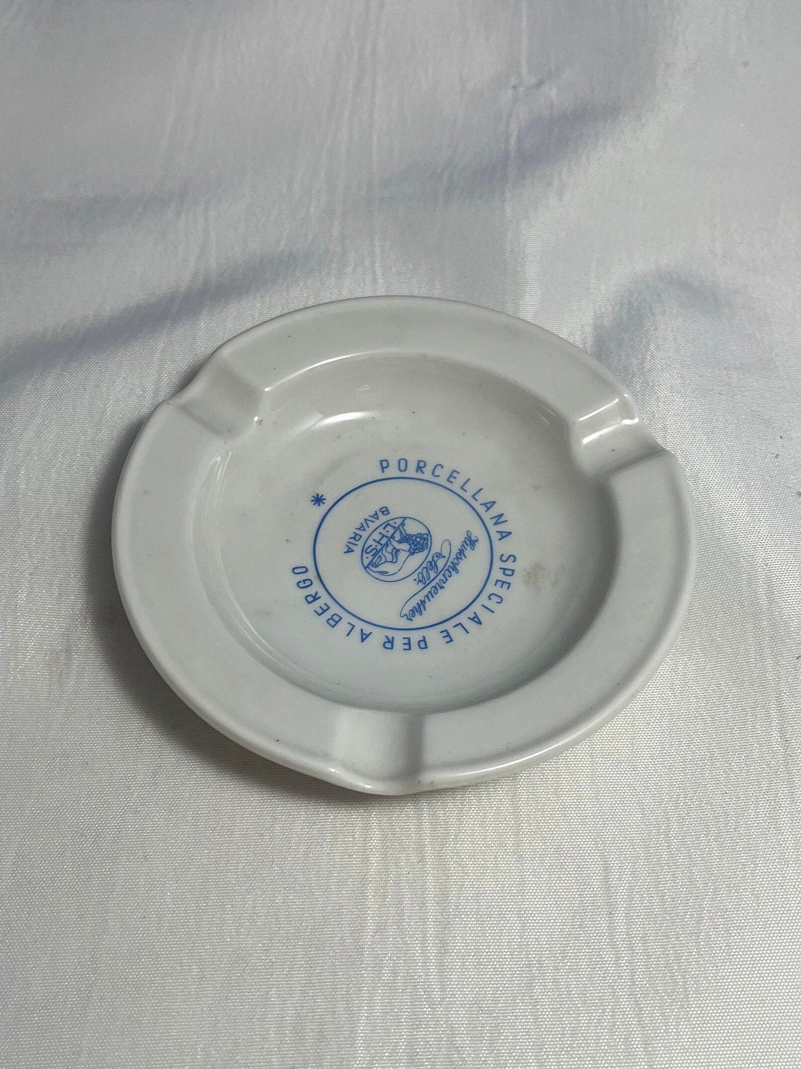 Vintage white and blue German Porcelain Ashtray, Hotel Diana Bavaria, Retro Home Decor