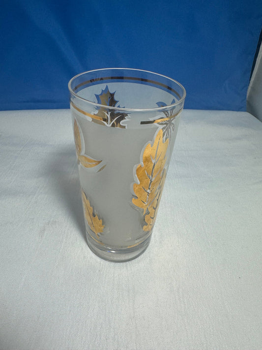 4 Vintage 1950’s Libbey Frosted Gold Leaf Mid Century Glasses Gold Rim 8 oz MCM