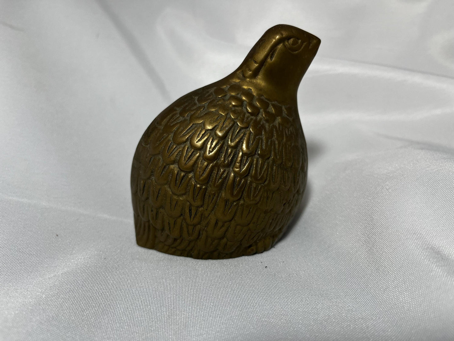 Vintage Brass Quail Paperweight, Mid Century Modern Bird Desk Decor, Retro 60s Office Accessory