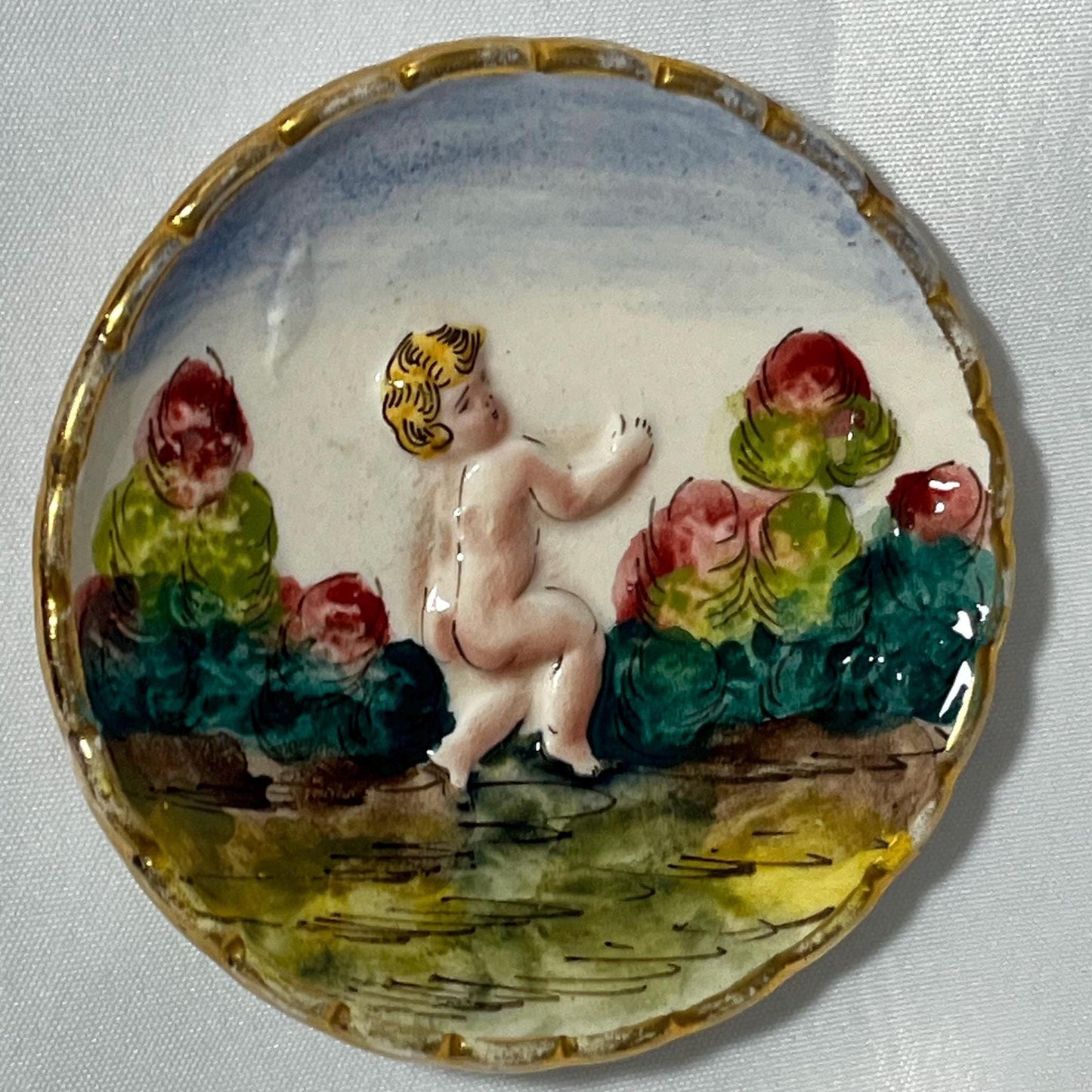 Vintage Italian Porcelain Saucer, Capodimonte, Hand Painted Collectible