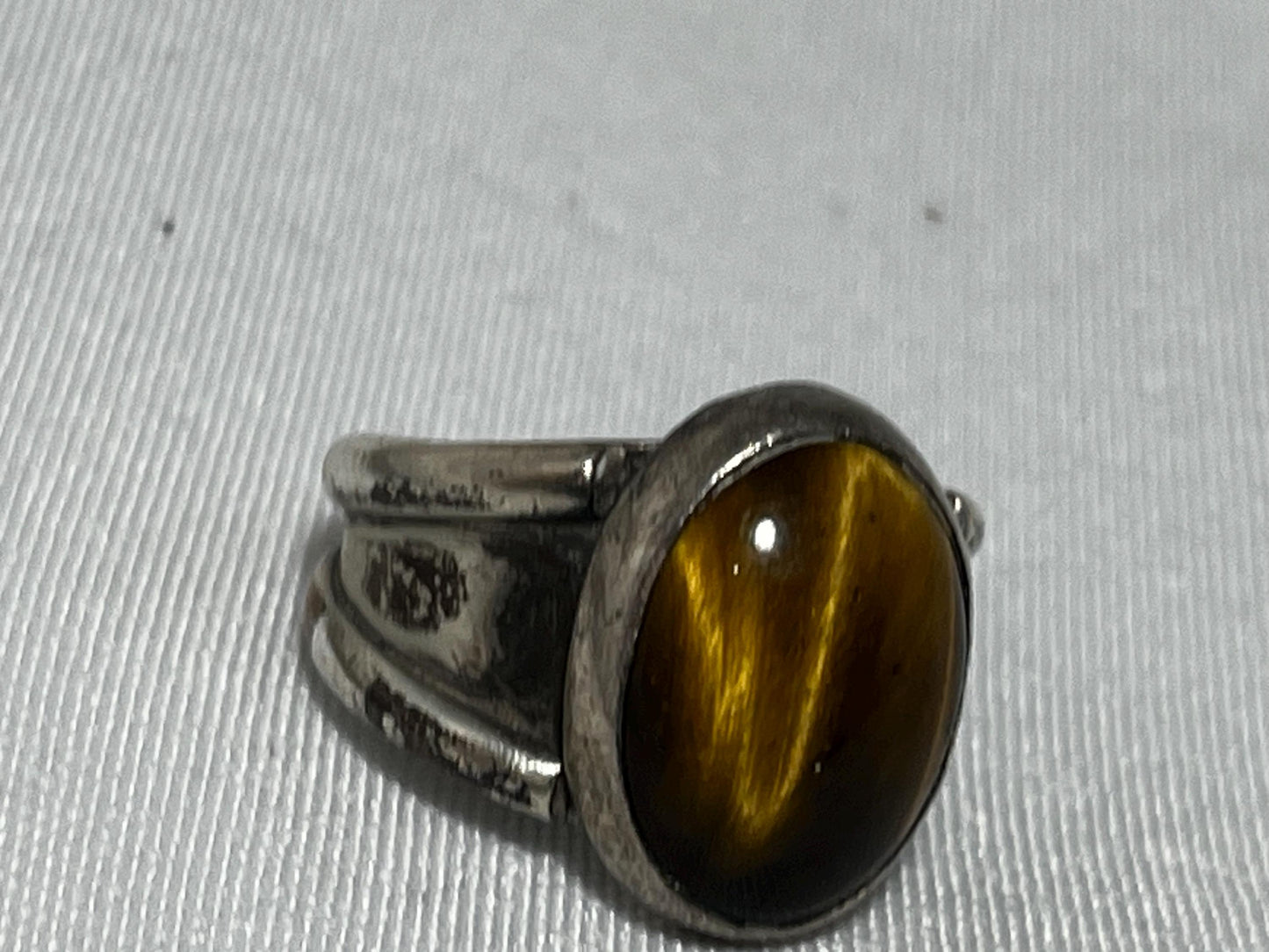 Vintage Tiger's Eye Silver Ring, 70s Boho Statement Ring, Handcrafted Women's Jewelry, Retro Gift