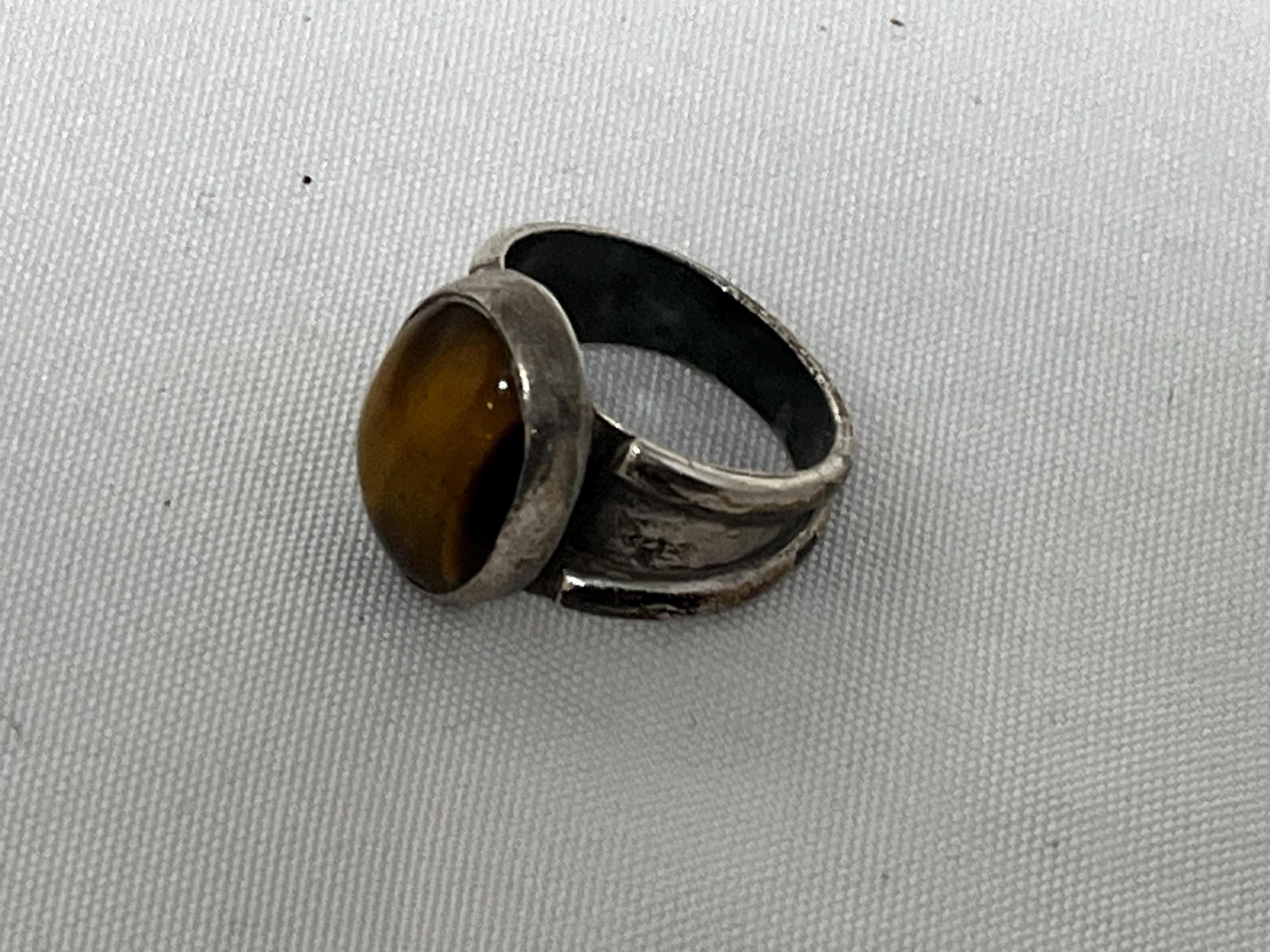 Vintage Tiger's Eye Silver Ring, 70s Boho Statement Ring, Handcrafted Women's Jewelry, Retro Gift