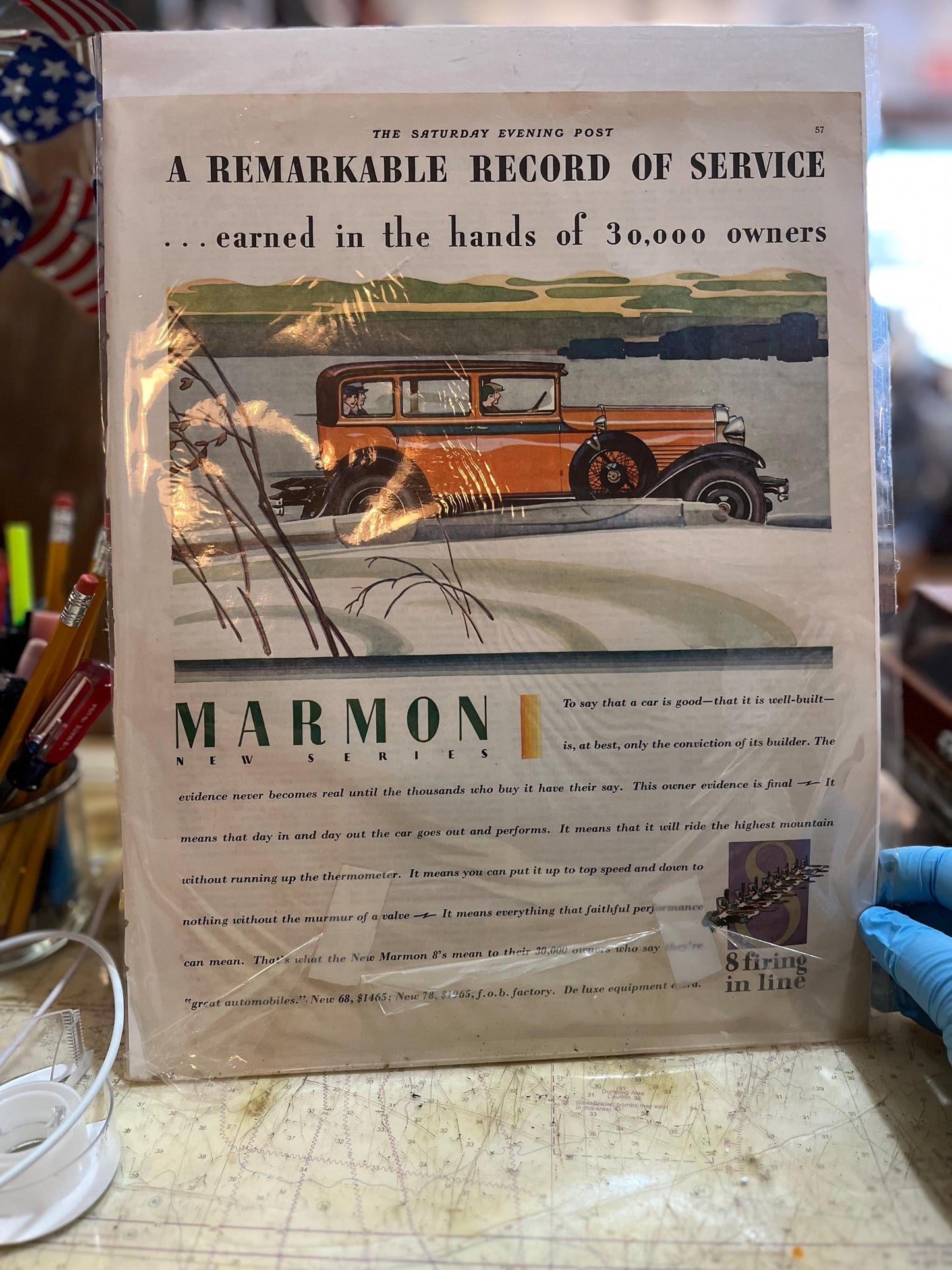 Vintage Marmon Car Advertisement, Saturday Evening Post 1928, Automotive Ad, 1920s Decor, Car Enthusiast Gift