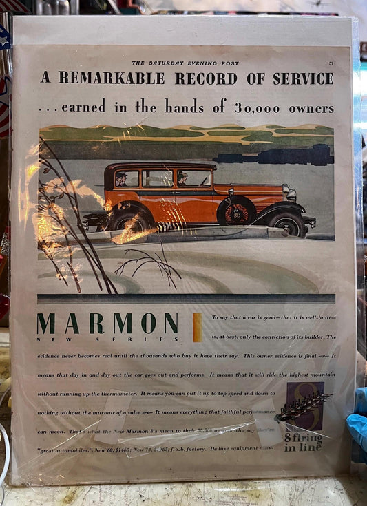 Vintage Marmon Car Advertisement, Saturday Evening Post 1928, Automotive Ad, 1920s Decor, Car Enthusiast Gift