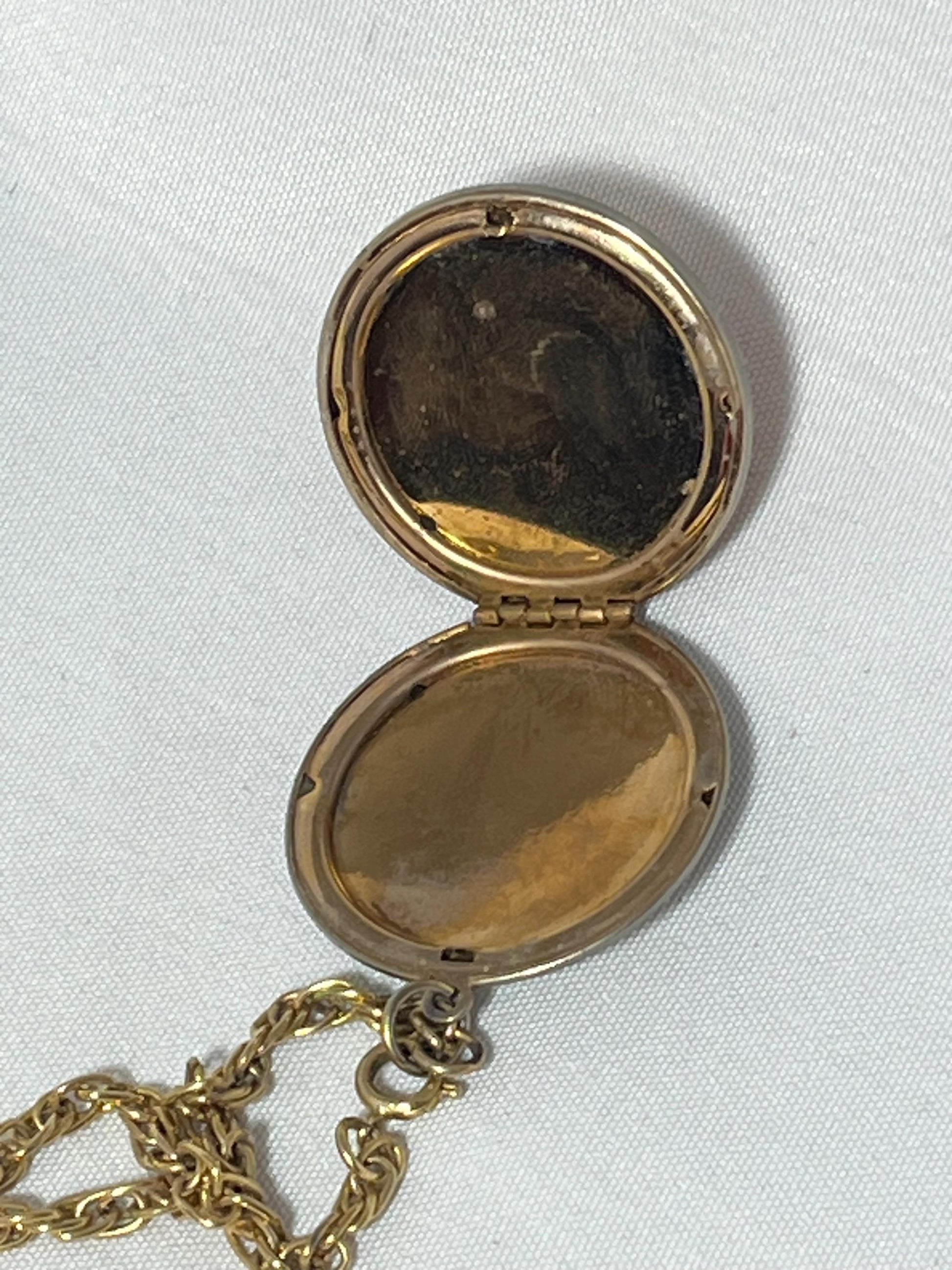 Vintage Mermaid Cameo Locket Necklace, Gold Tone Chain, 1920s Pendant Jewelry