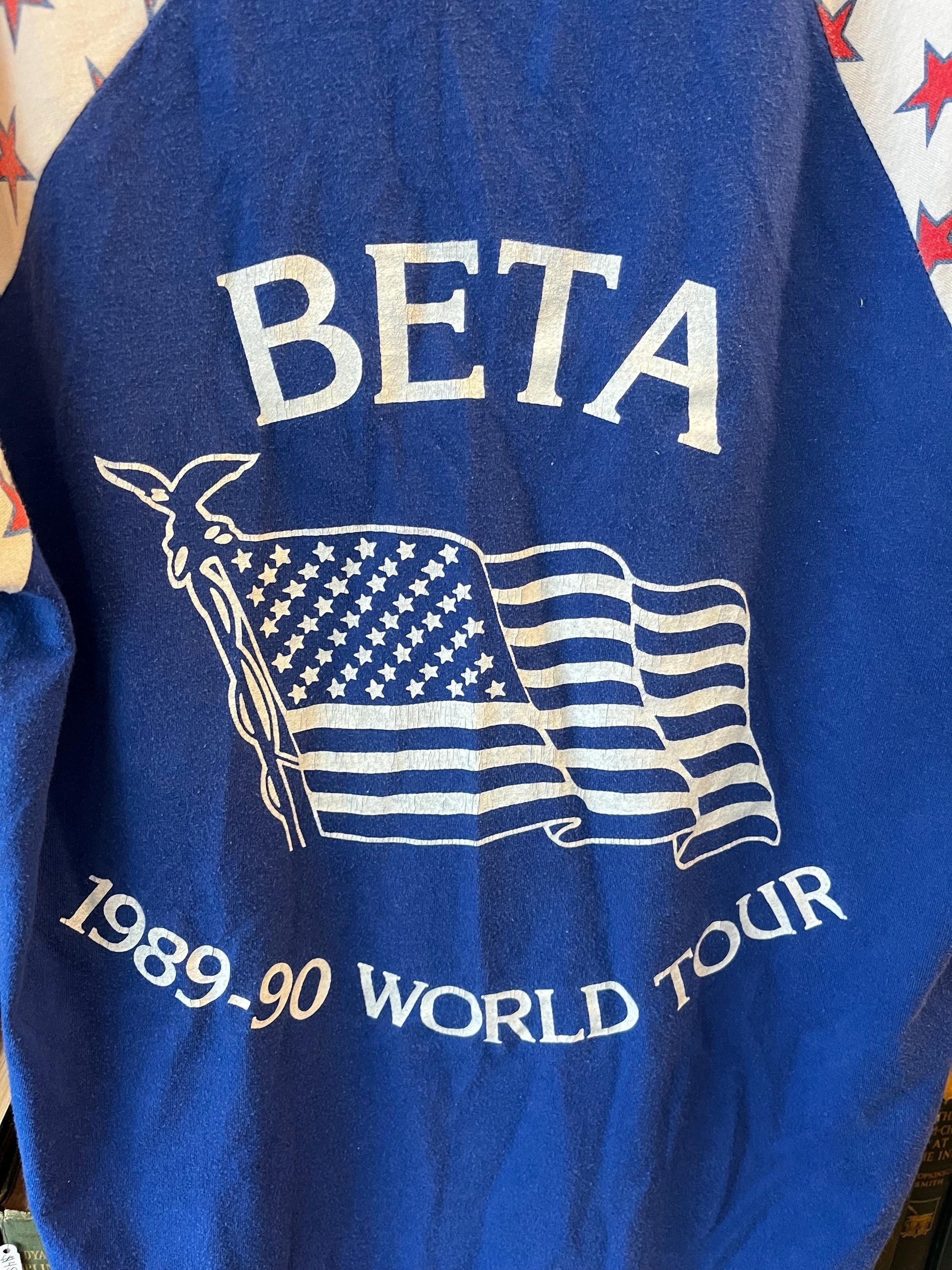 Vintage Beta Research 1989-90 World Tour Tiger Tee, Red White Blue Graphic T-shirt, 80s Fashion, Band Tee