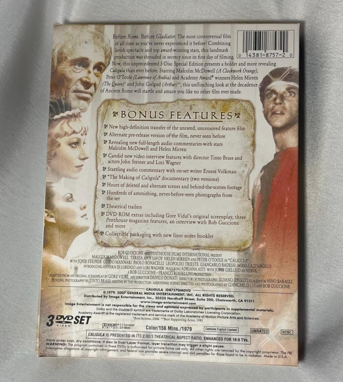 Caligula Imperial Edition Three-DVD Set 1979 Malcolm McDowell Helen Mirren Peter O'Toole Teresa Ann Savoy