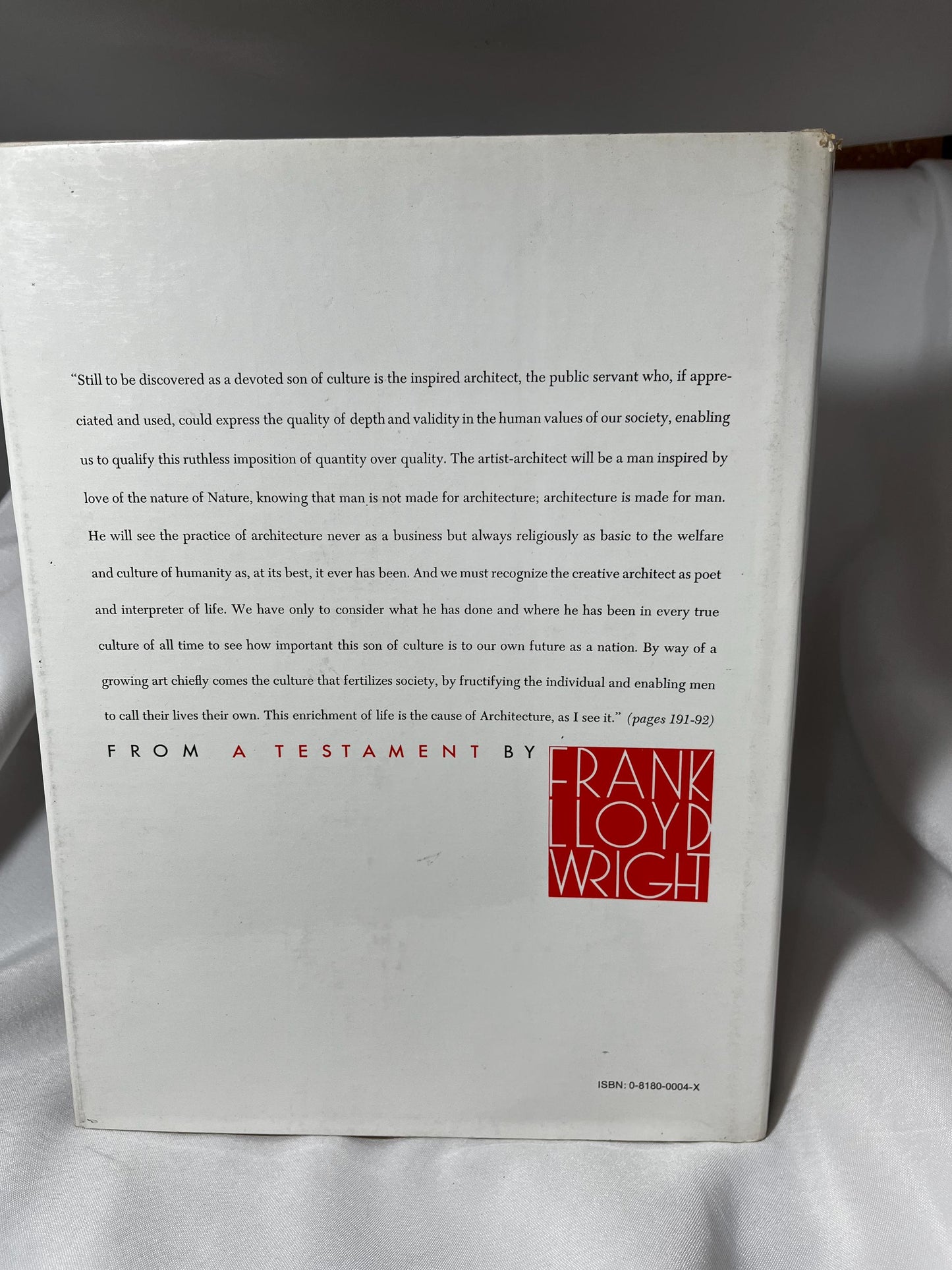 A Testament by Frank Lloyd Wright Hardcover 1957 First Edition, Architecture History Book