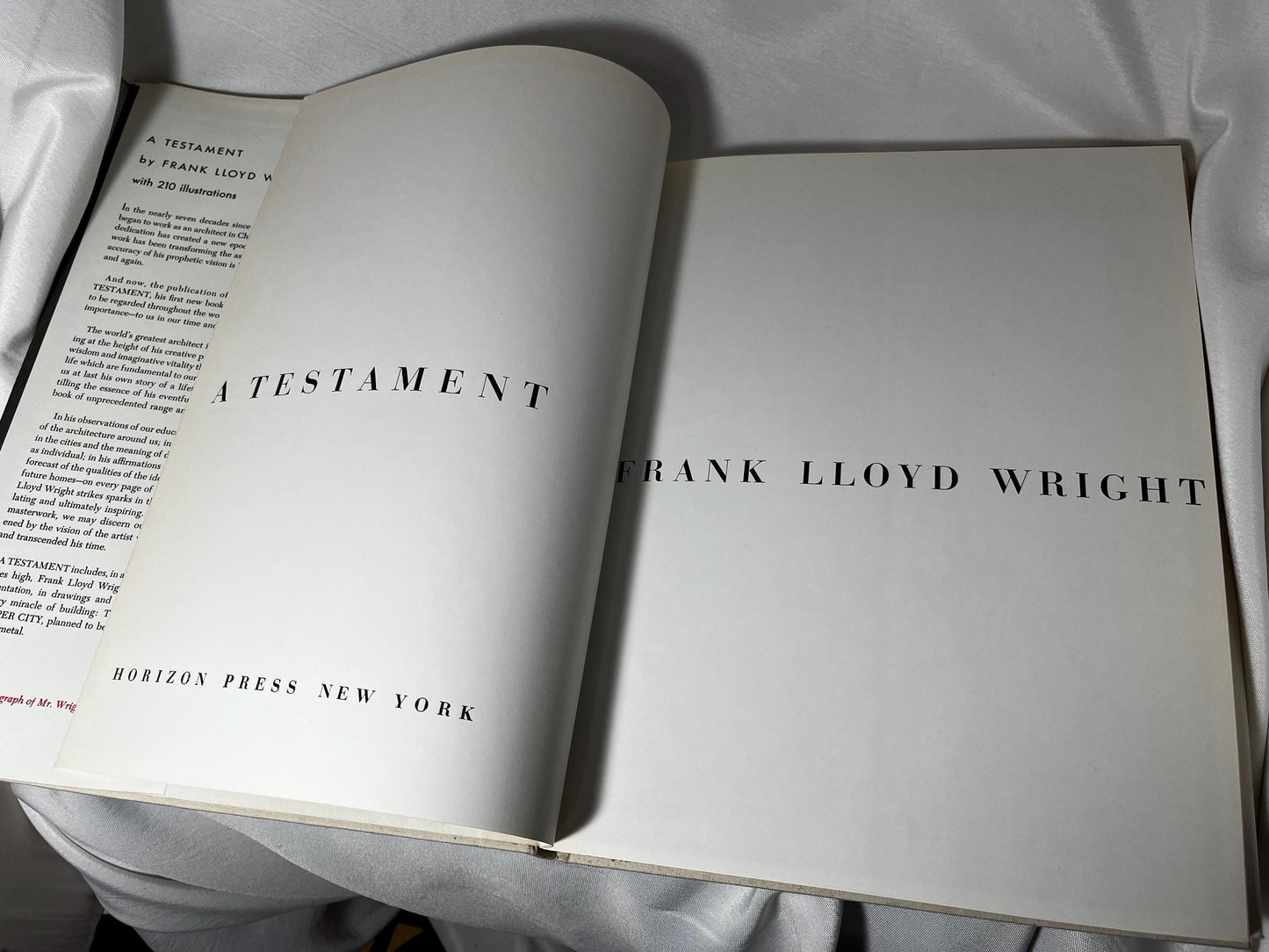 A Testament by Frank Lloyd Wright Hardcover 1957 First Edition, Architecture History Book