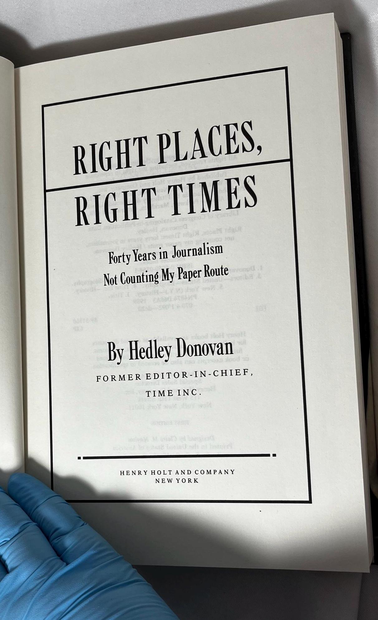 Right Places Right Times Hardcover Book 1989, Journalism Memoir by Hedley Donovan, News Reporter Gift