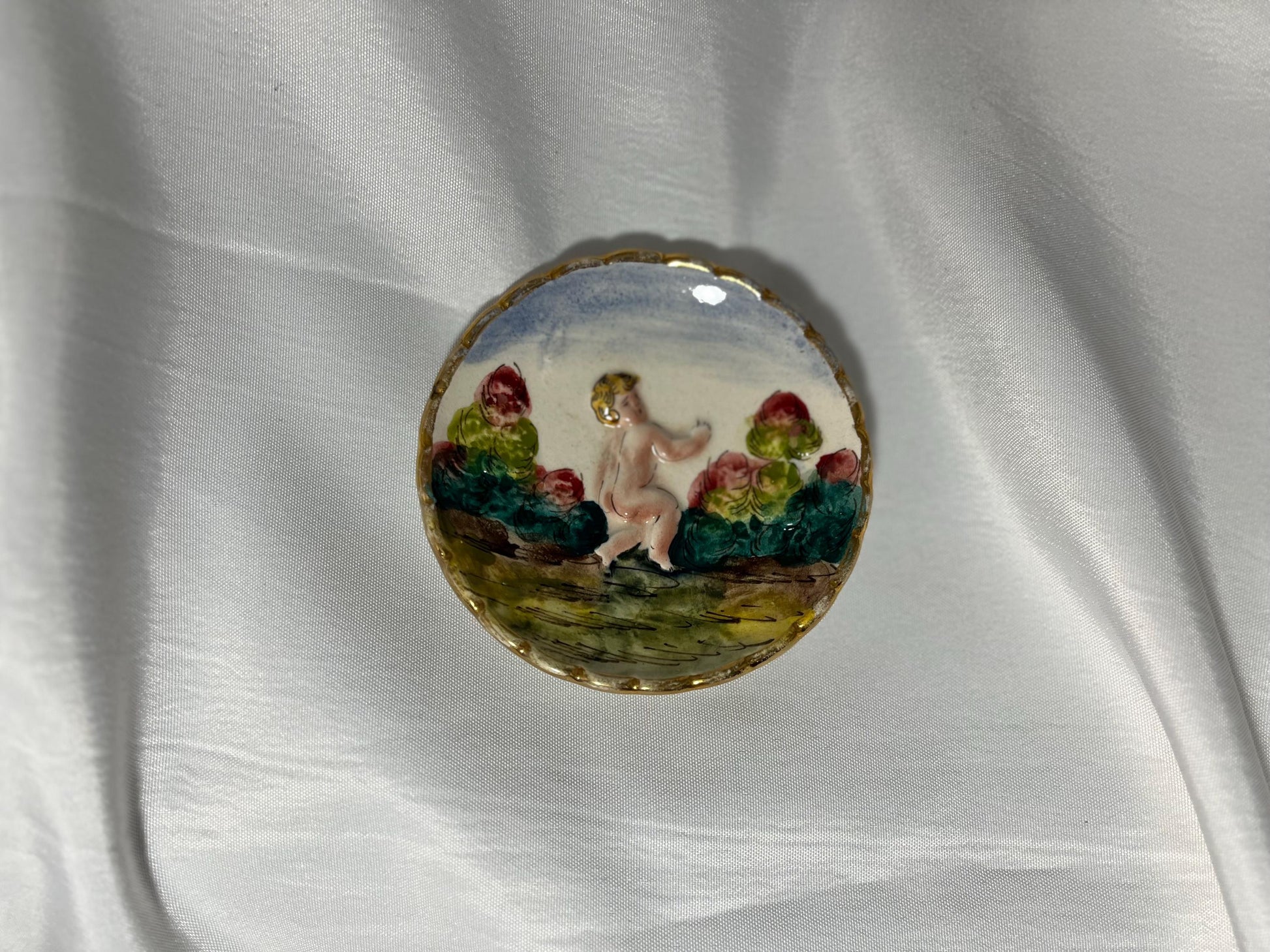 Vintage Italian Porcelain Saucer, Capodimonte, Hand Painted Collectible