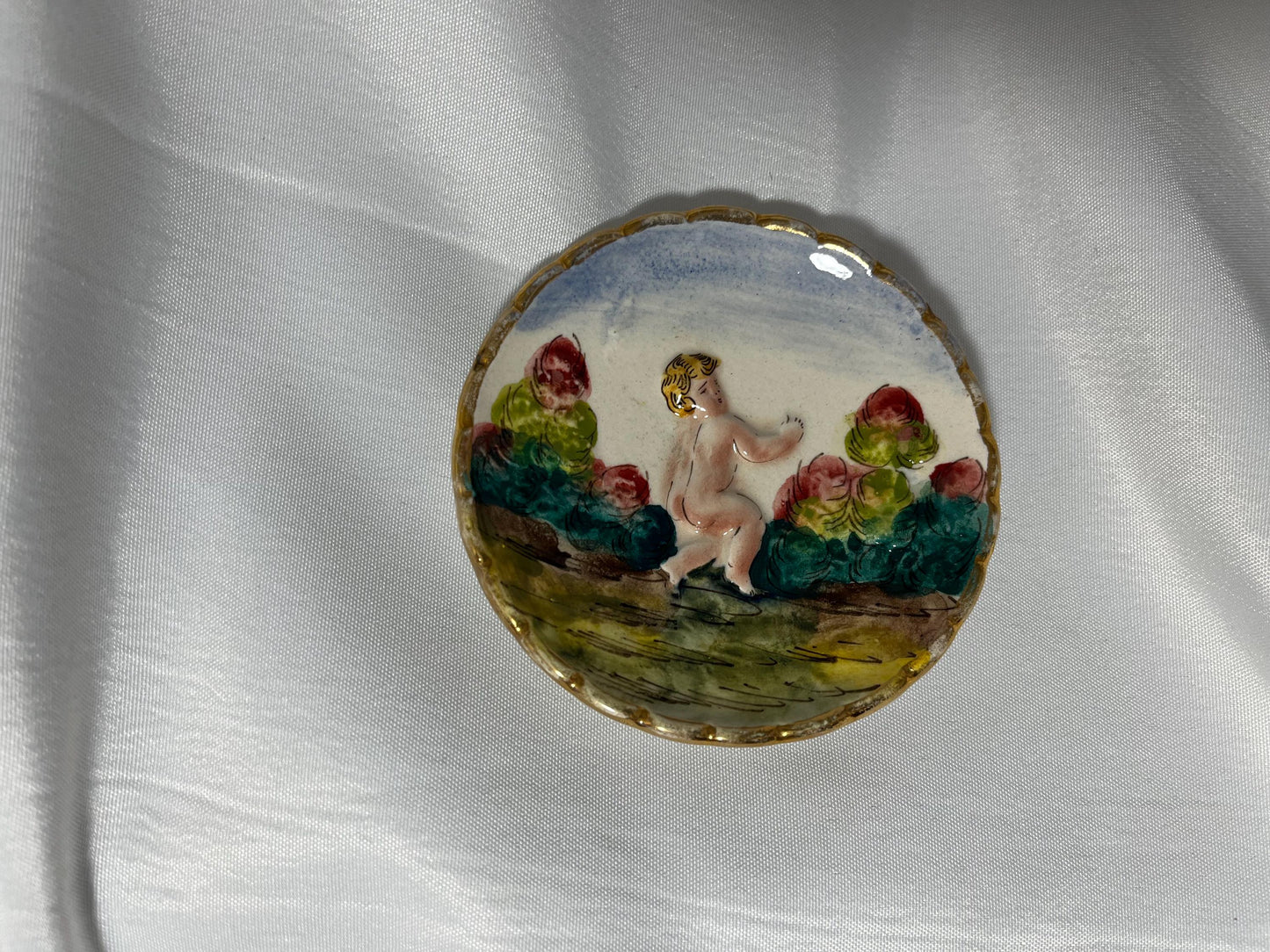 Vintage Italian Porcelain Saucer, Capodimonte, Hand Painted Collectible