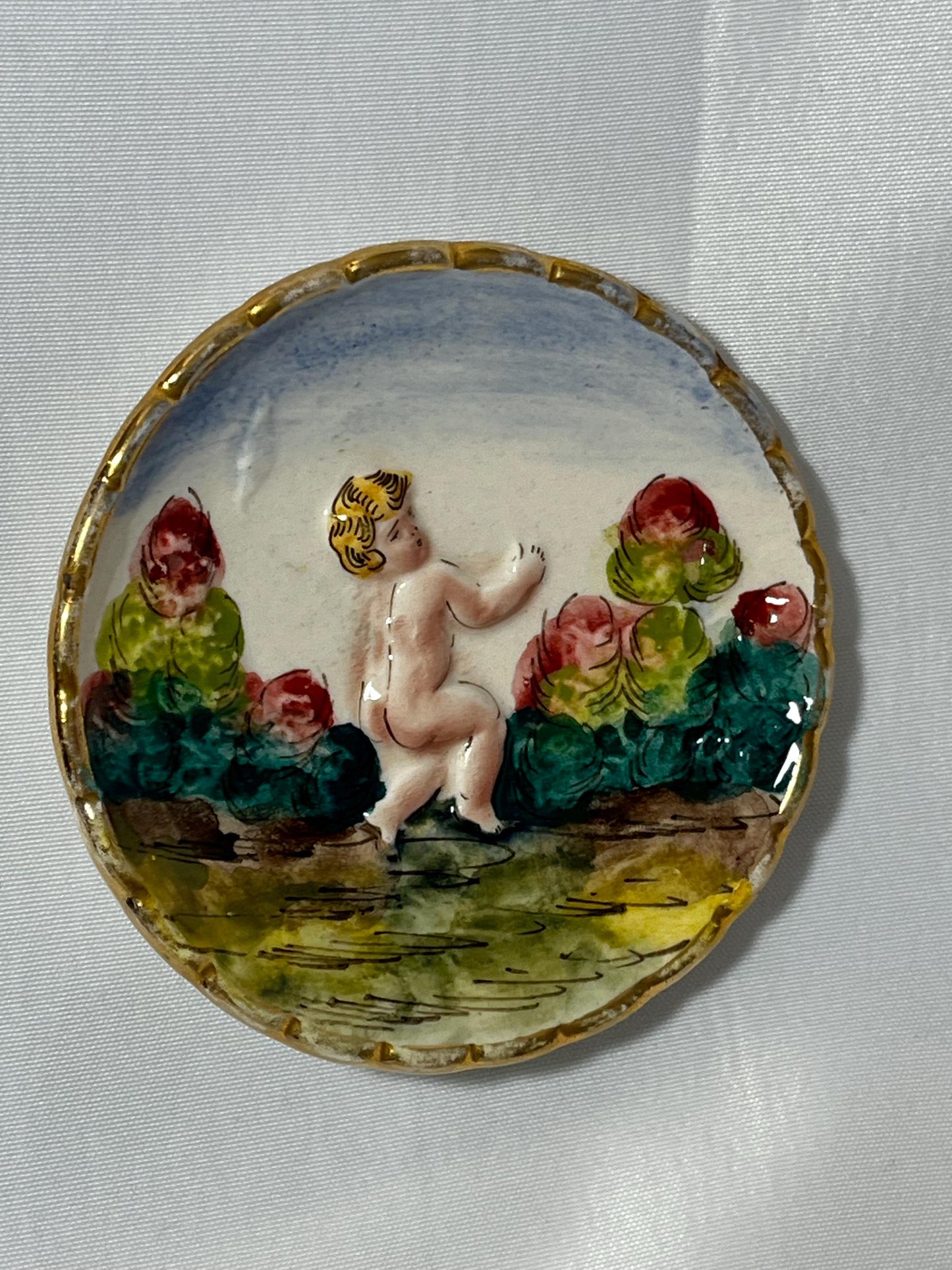 Vintage Italian Porcelain Saucer, Capodimonte, Hand Painted Collectible