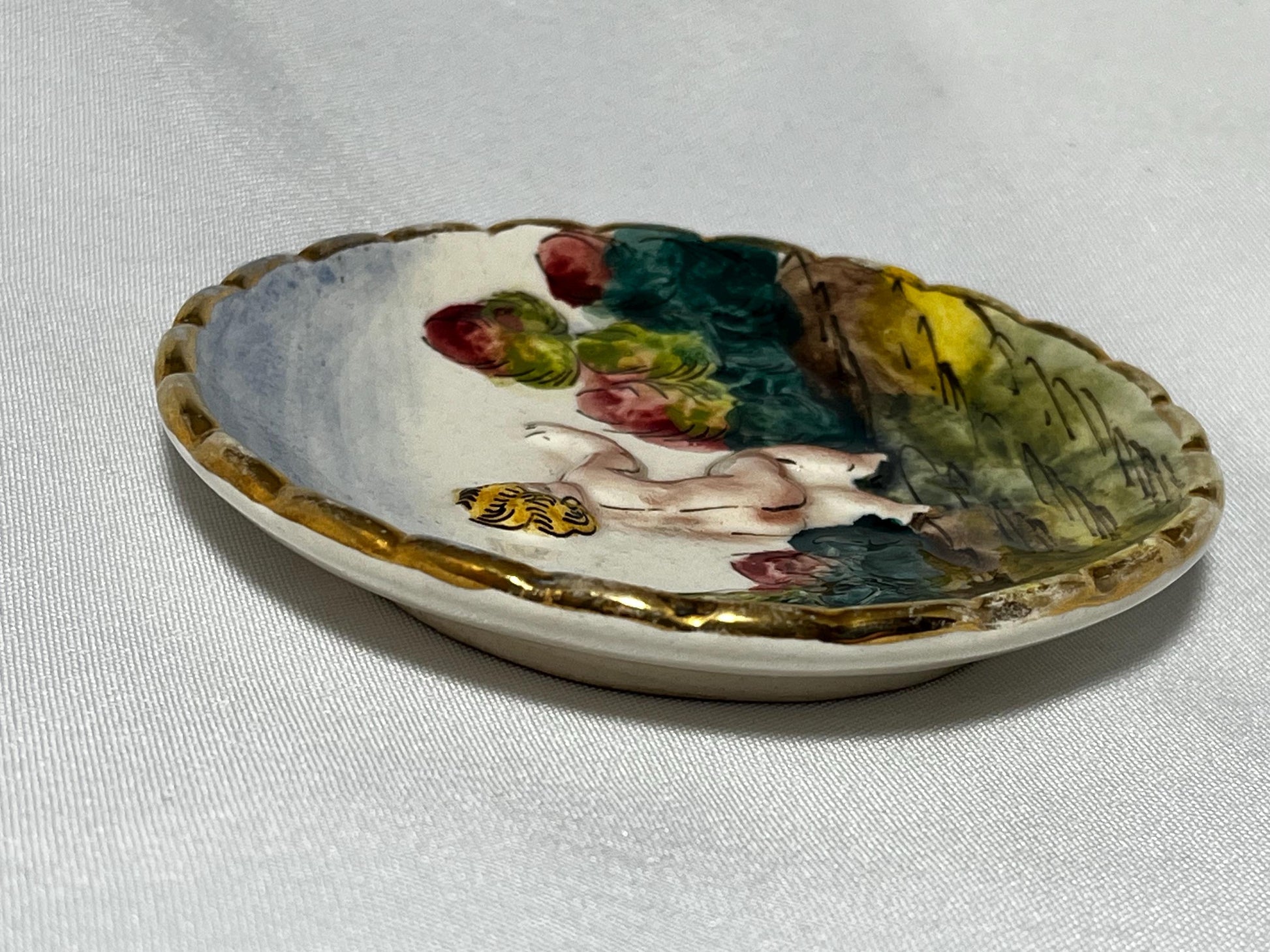 Vintage Italian Porcelain Saucer, Capodimonte, Hand Painted Collectible