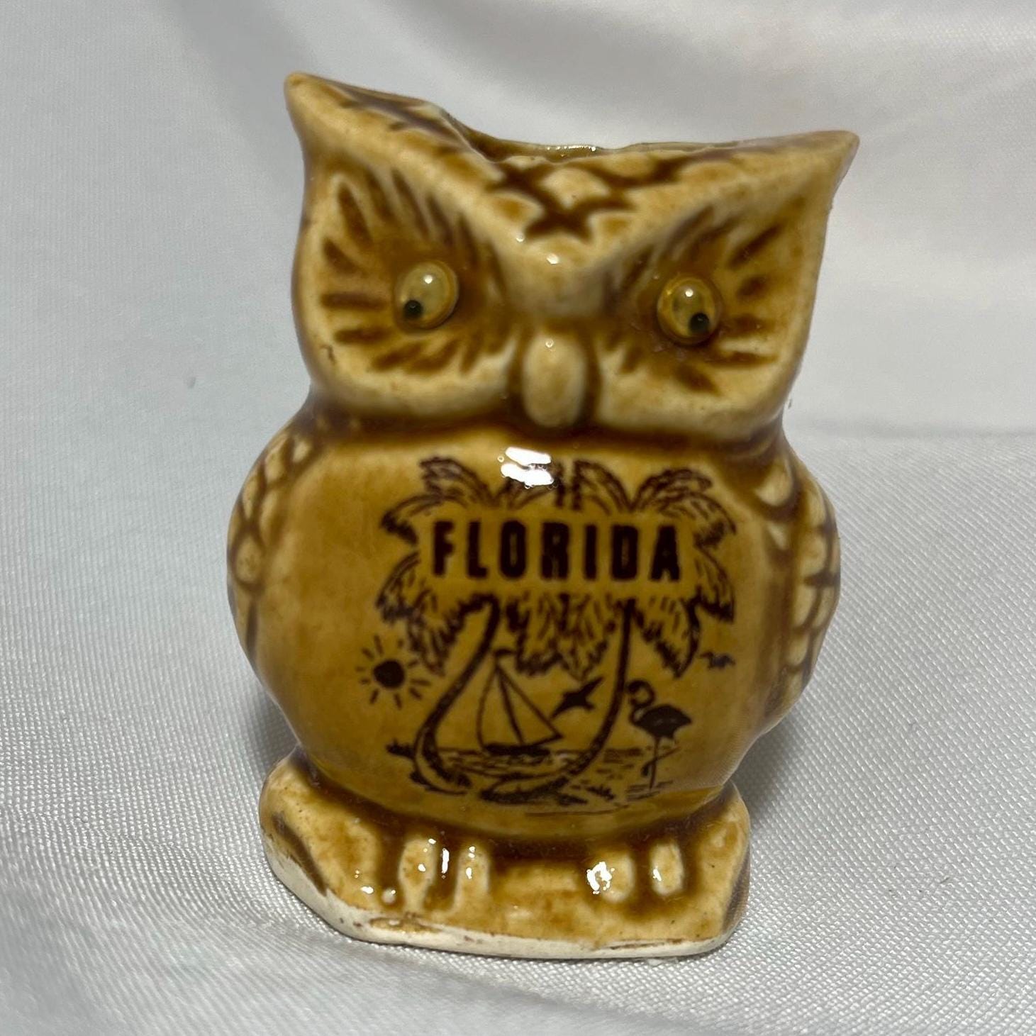 Whimsical Florida Owl Toothpick Holder, Ceramic Owl Figurine Decor, Unique Kitchen Gift, Owl Lover's Gift