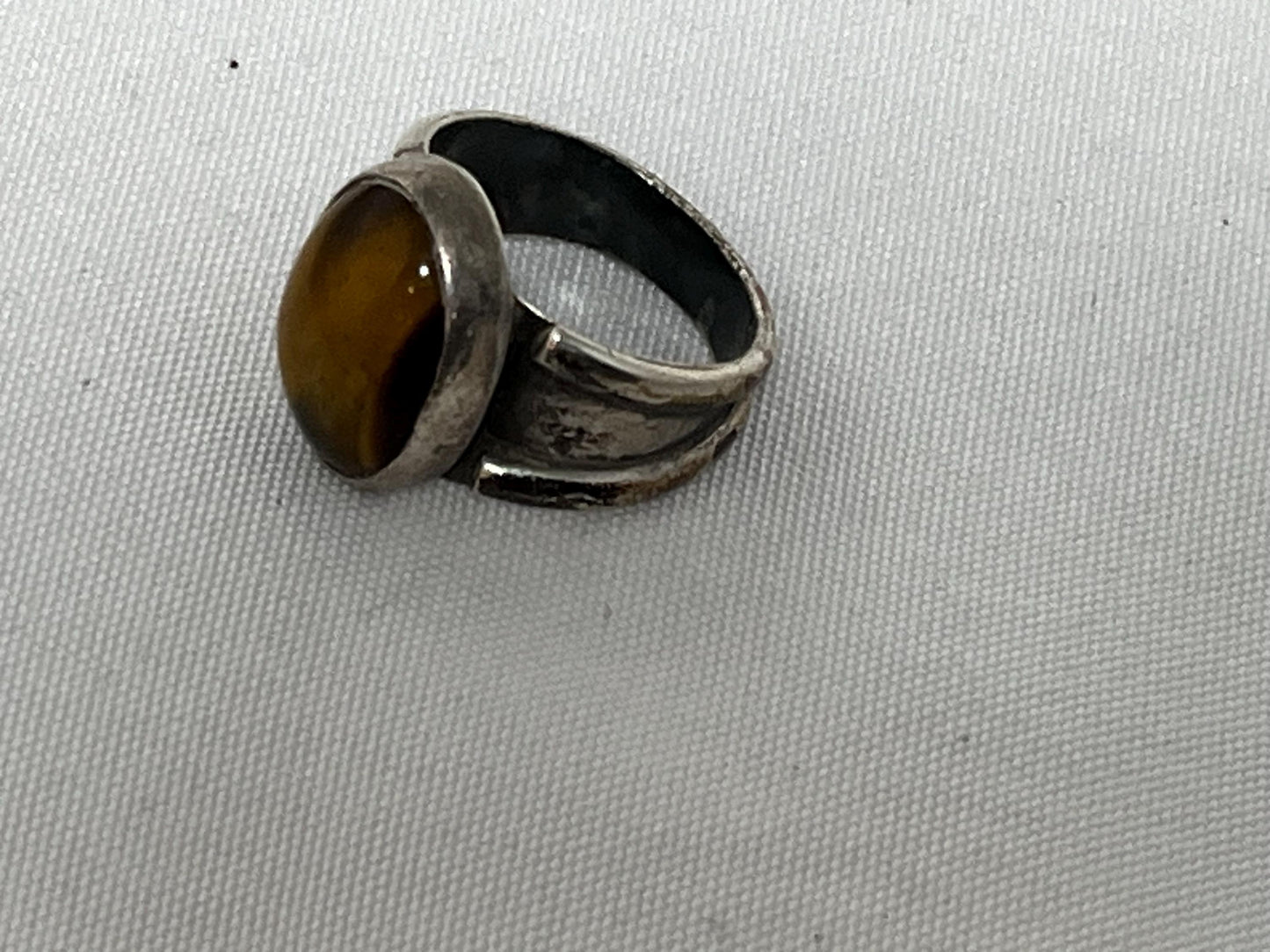 Vintage Tiger's Eye Silver Ring, 70s Boho Statement Ring, Handcrafted Women's Jewelry, Retro Gift