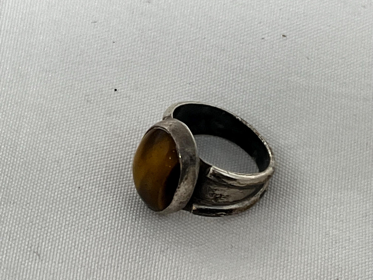 Vintage Tiger's Eye Silver Ring, 70s Boho Statement Ring, Handcrafted Women's Jewelry, Retro Gift