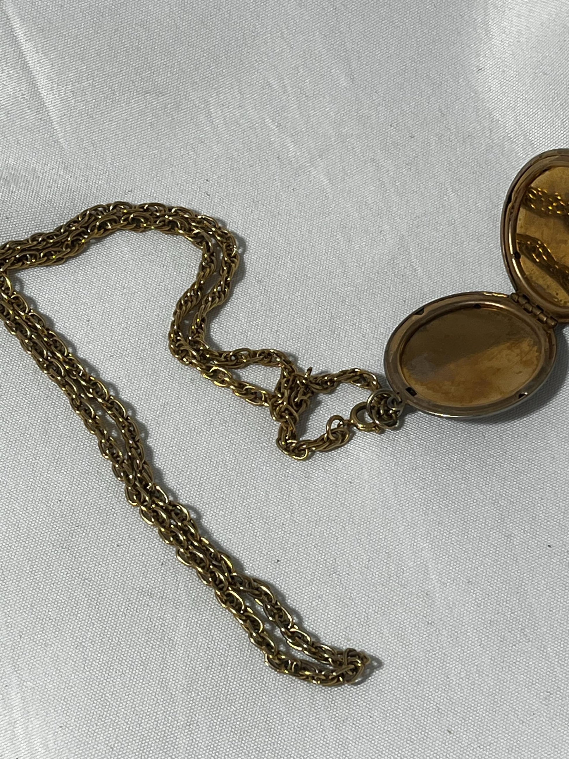 Vintage Mermaid Cameo Locket Necklace, Gold Tone Chain, 1920s Pendant Jewelry