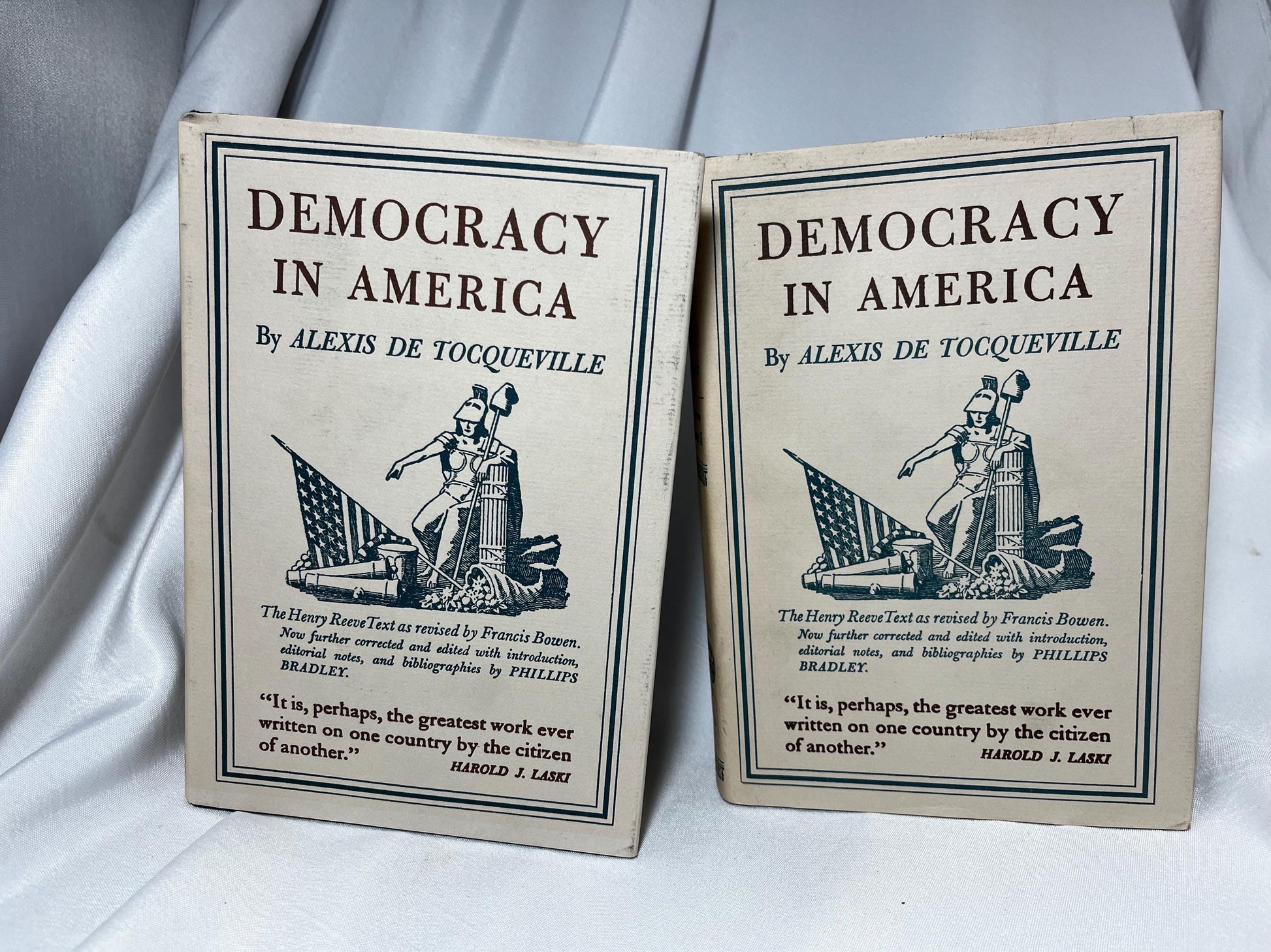 Democracy in America Hardcover Books Set, Volumes I & II, Alexis de Tocqueville, 17th Printing 1989, US Edition