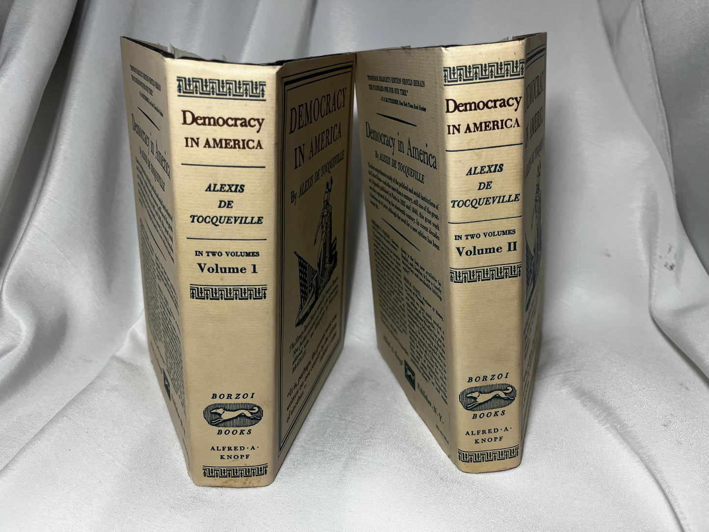 Democracy in America Hardcover Books Set, Volumes I & II, Alexis de Tocqueville, 17th Printing 1989, US Edition