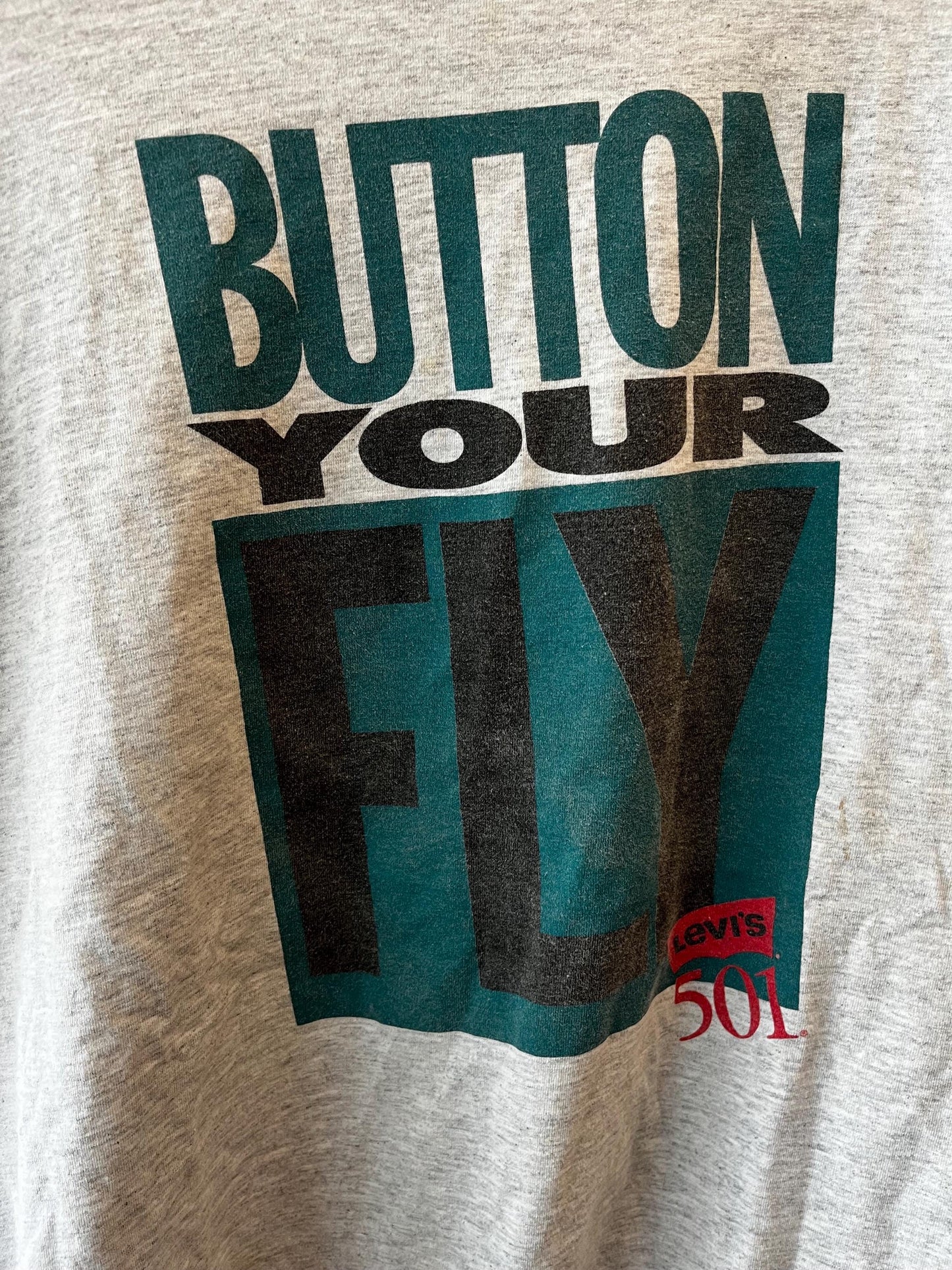 Vintage Levi's 501 Jeans Tee, Button Your Fly Graphic Shirt, 90s Fashion Tee, Retro Look