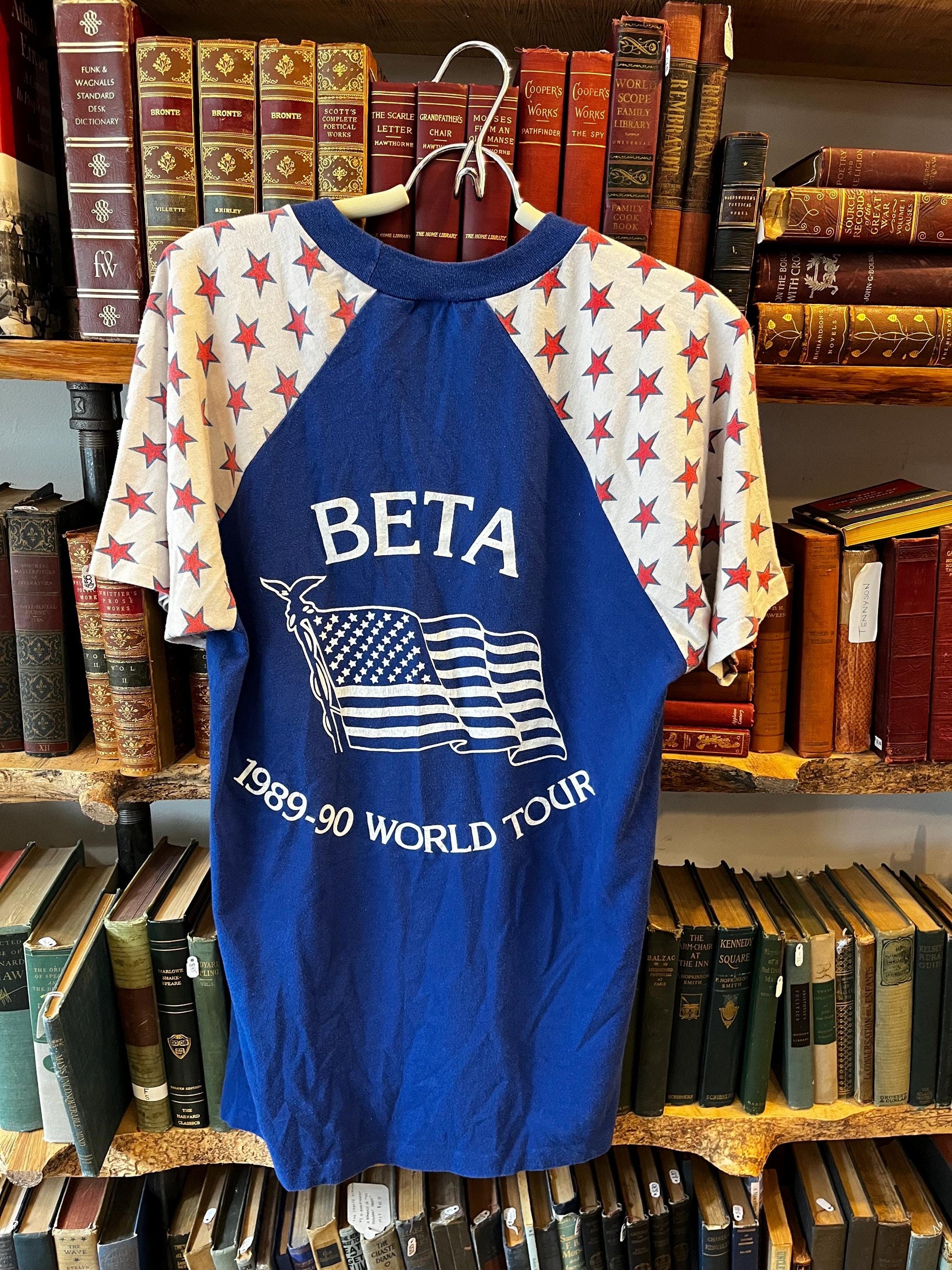 Vintage Beta Research 1989-90 World Tour Tiger Tee, Red White Blue Graphic T-shirt, 80s Fashion, Band Tee