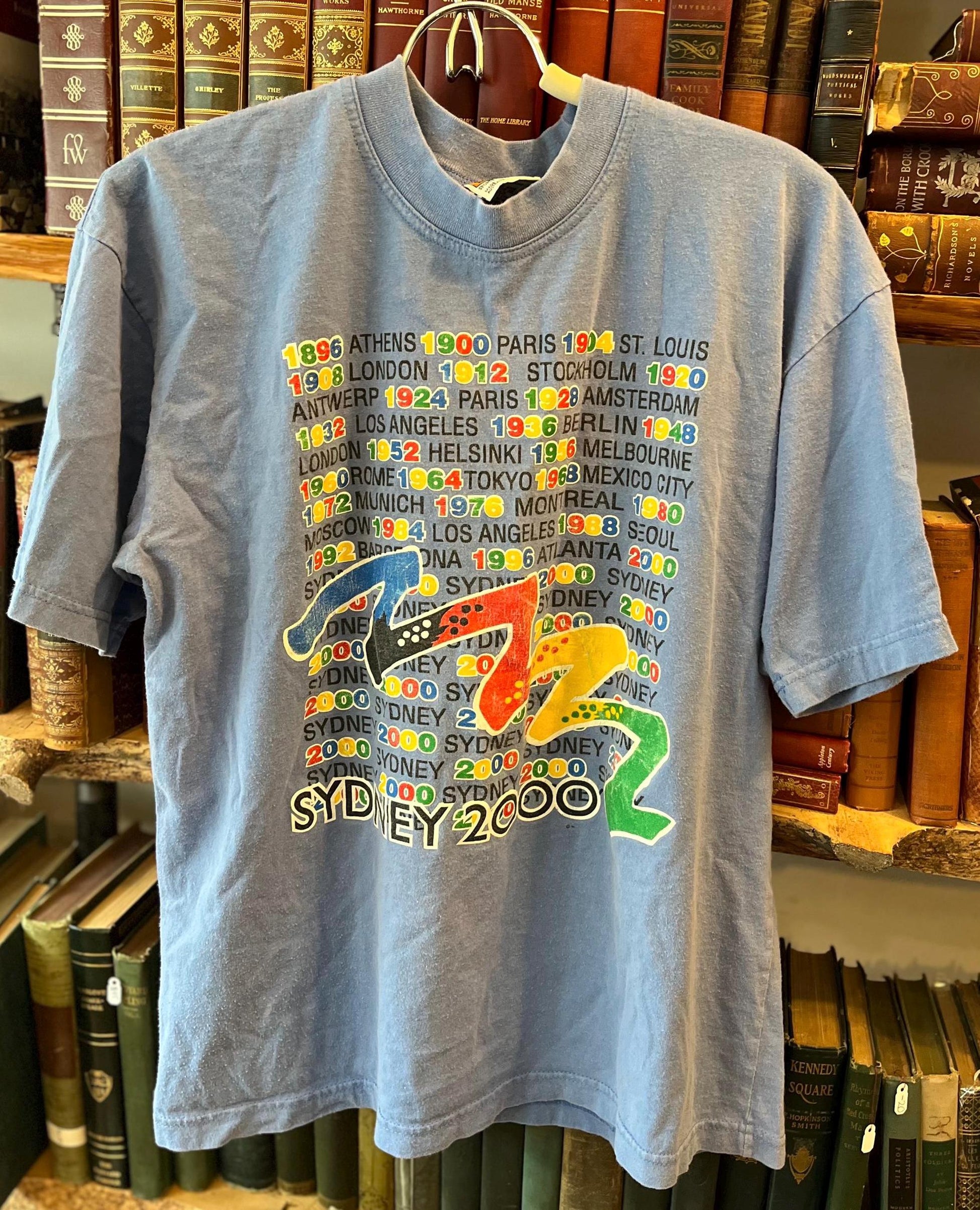 Vintage Blue Sydney 2000 Olympics Graphic T Shirt, Classic Retro Tee, Sporting Event Memorabilia