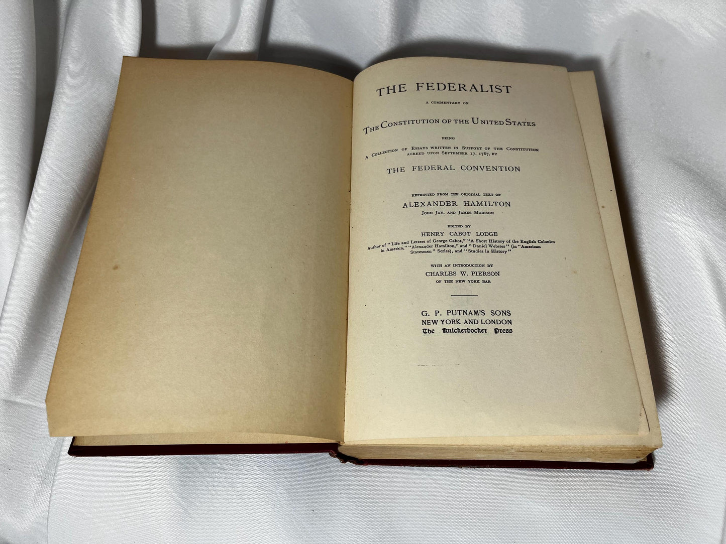 Antique Hardcover Copy "The Federalist" by Alexander Hamilton, 1888 Reprint, Political Commentary, Federalist Papers