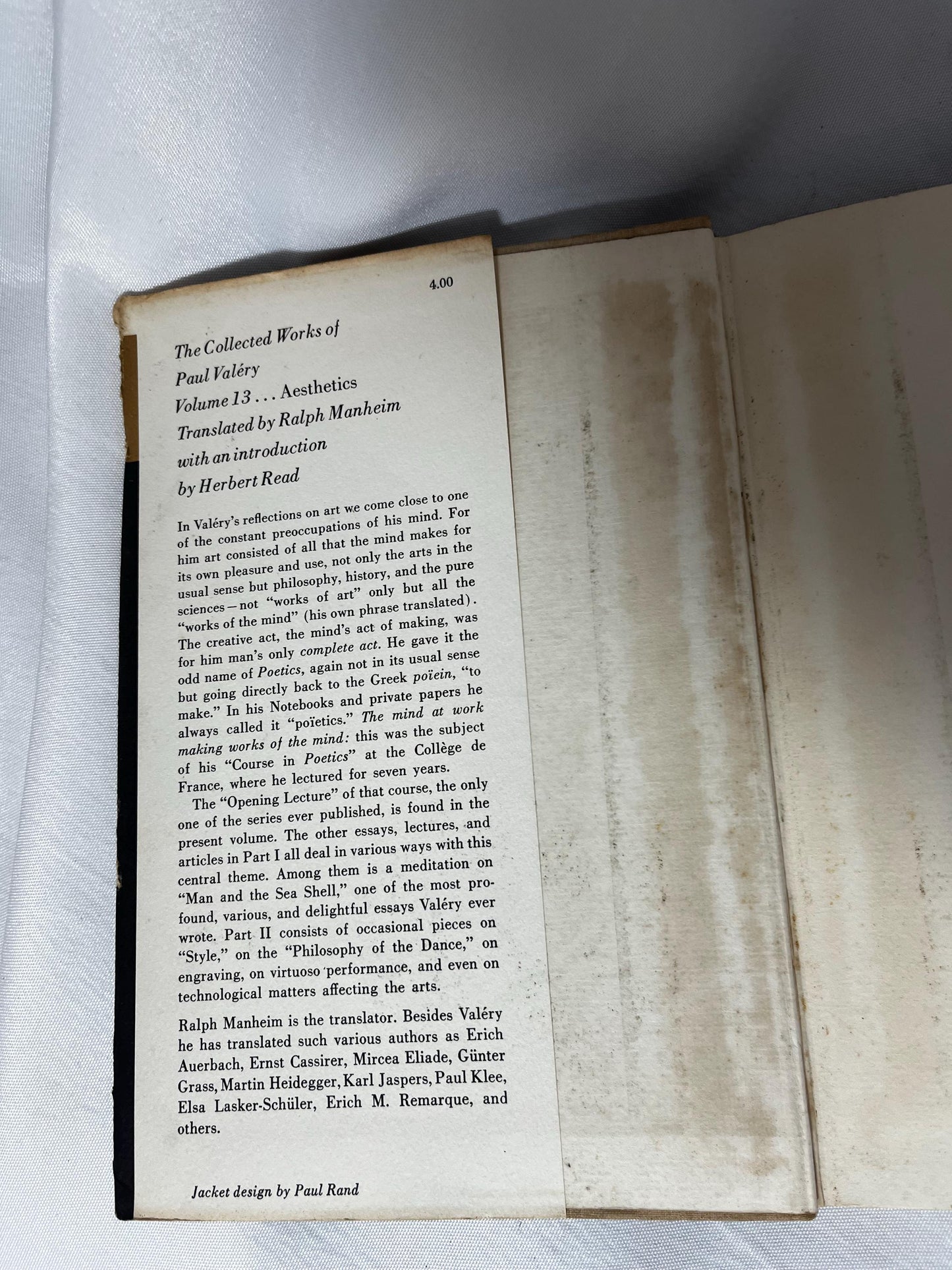 Paul Valéry "Aesthetics" 1964 Hardcover, Vintage Philosophy Book English Language