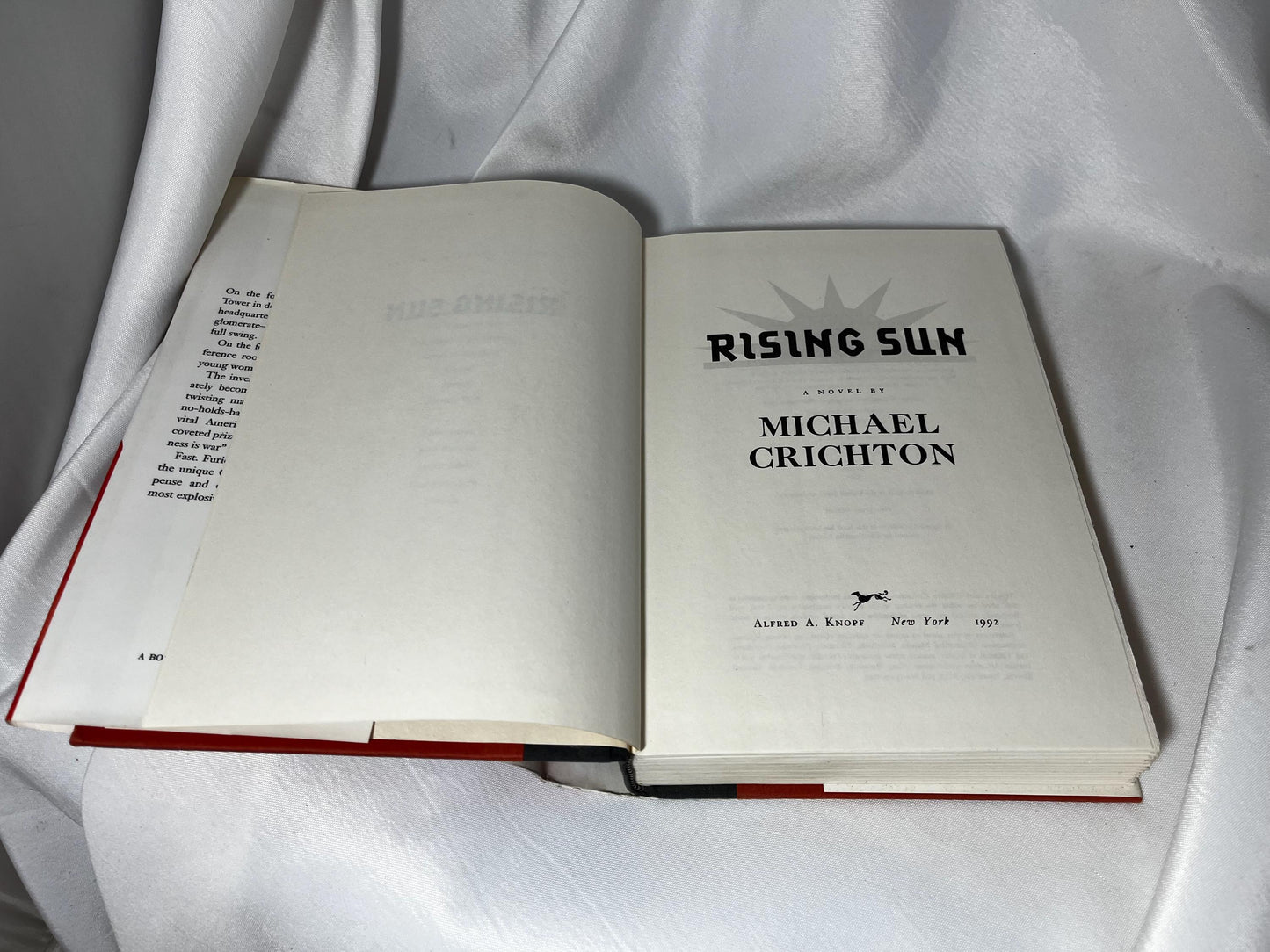 1992 "Rising Sun" by Michael Crichton Hardcover, First Edition Crime Novel Book