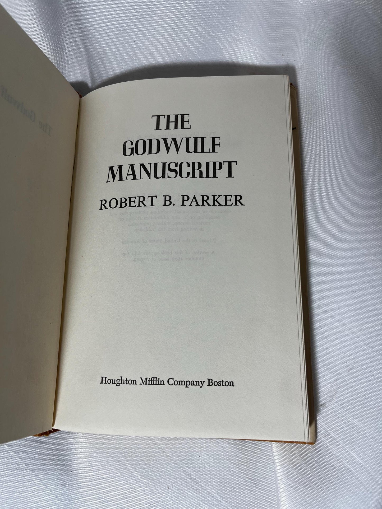 RARE "The Godwulf Manuscript" Robert B. Parker Hardcover 1973 First Edition, Crime Novel Fiction Book