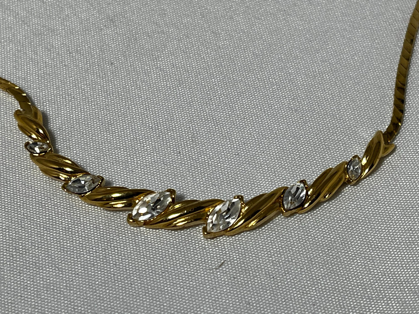 Trifari Gold Toned Necklace with Rhinestones, Vintage Jewelry, Elegant Statement Necklace,