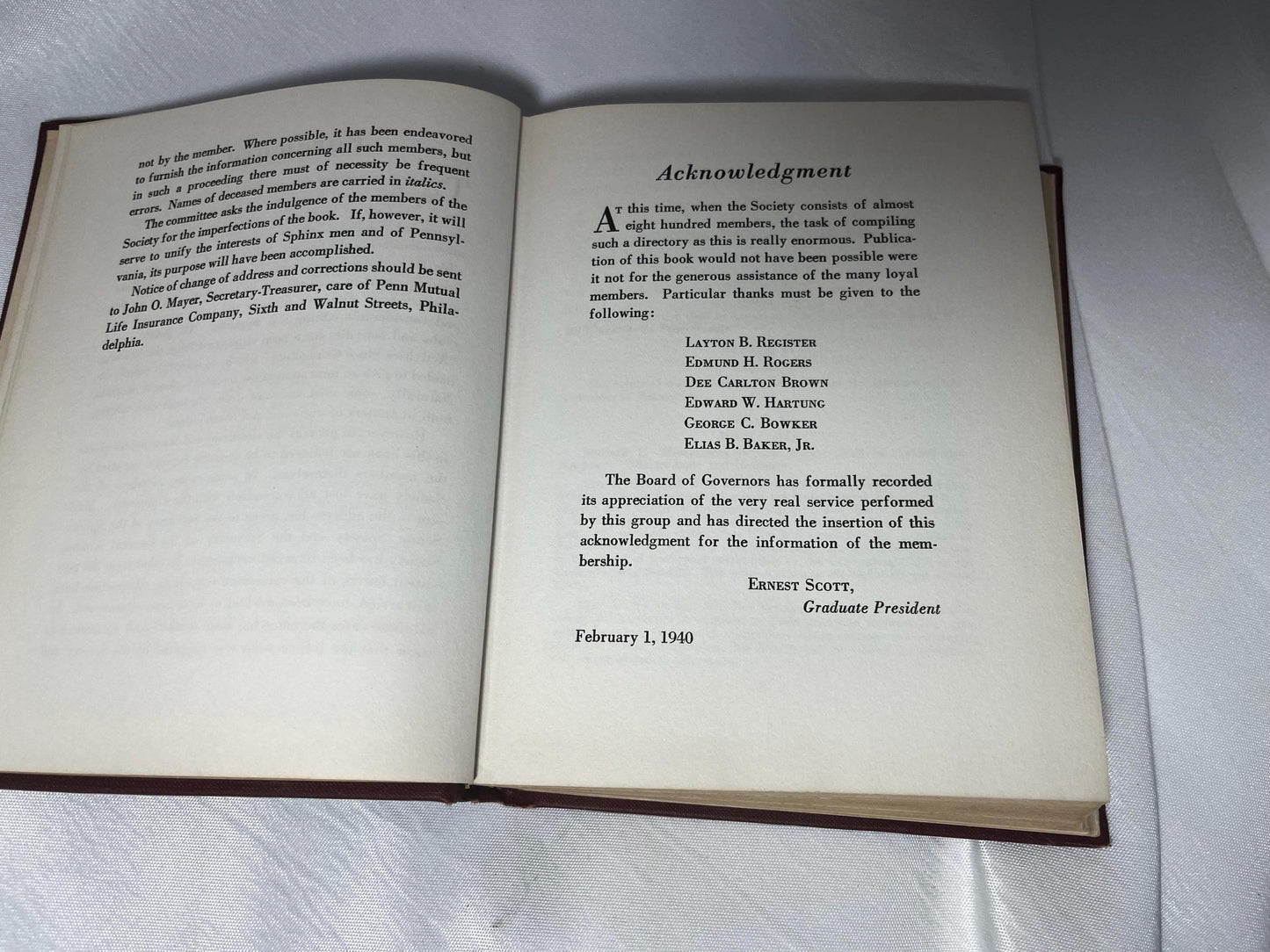 University of Pennsylvania Sphinx Senior Society 1940 Members Book, Collegiate Memorabilia, Society Roll