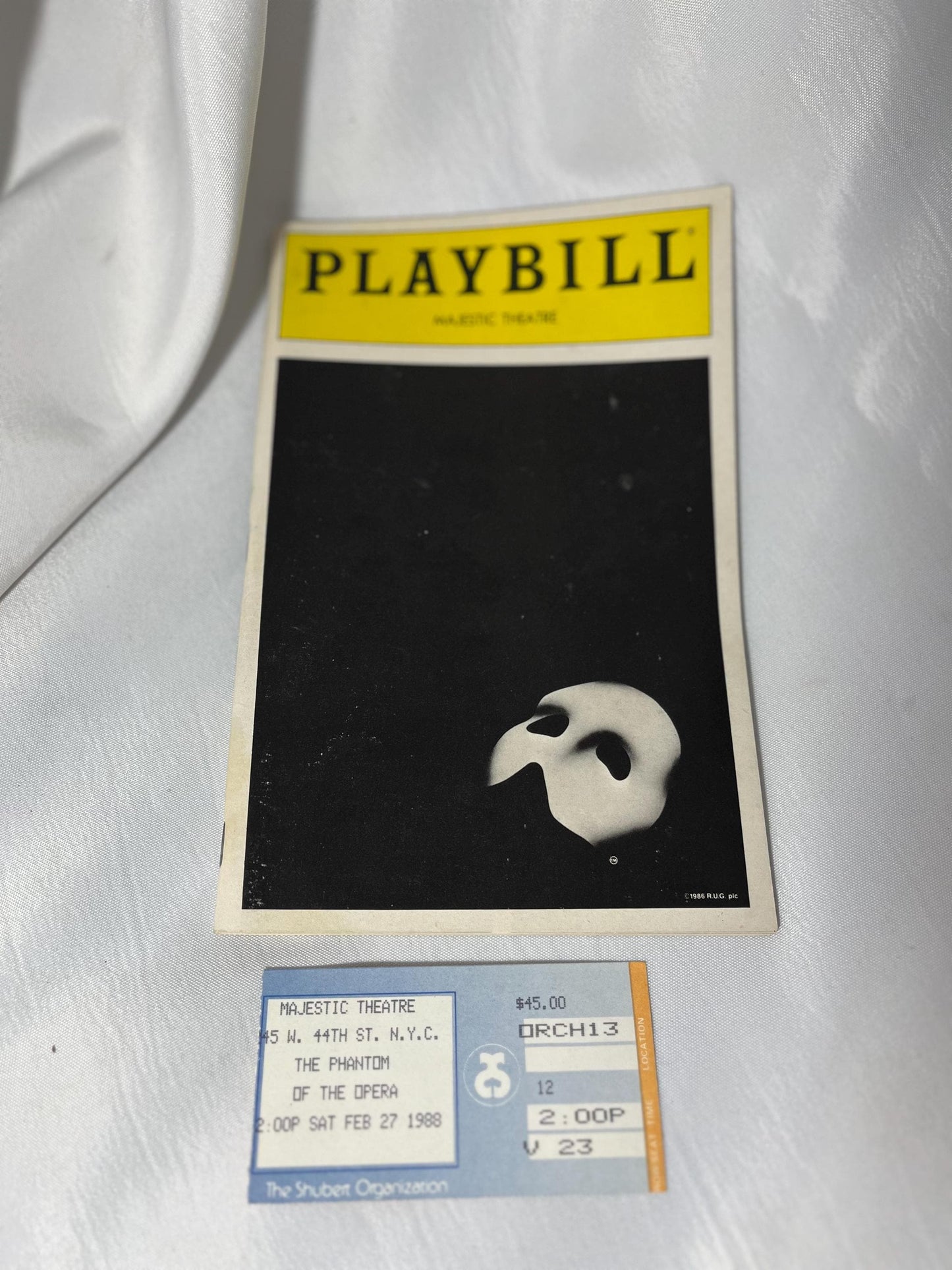 The Phantom of the Opera Playbill & Ticket Stub Set, 1988 Original Broadway Cast, Souvenir Collectible