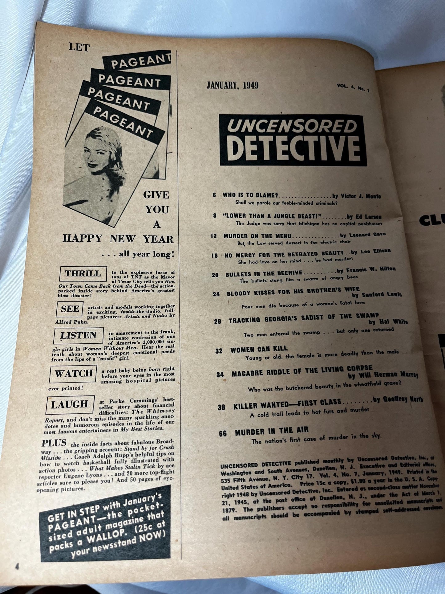 Uncensored Detective Magazine January 1949, Crime Story Collection, Detective Stories, Vintage Crime Magazine, True Crime Stories