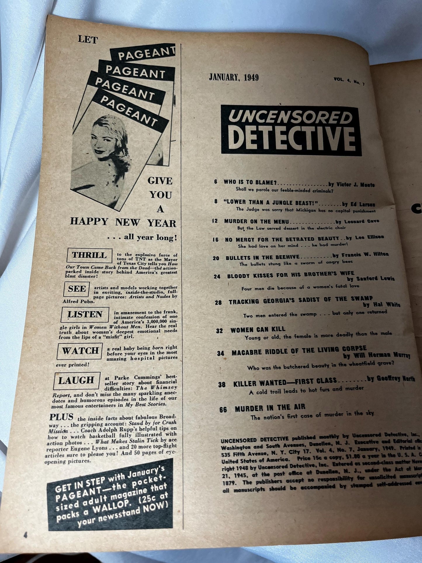 Uncensored Detective Magazine January 1949, Crime Story Collection, Detective Stories, Vintage Crime Magazine, True Crime Stories