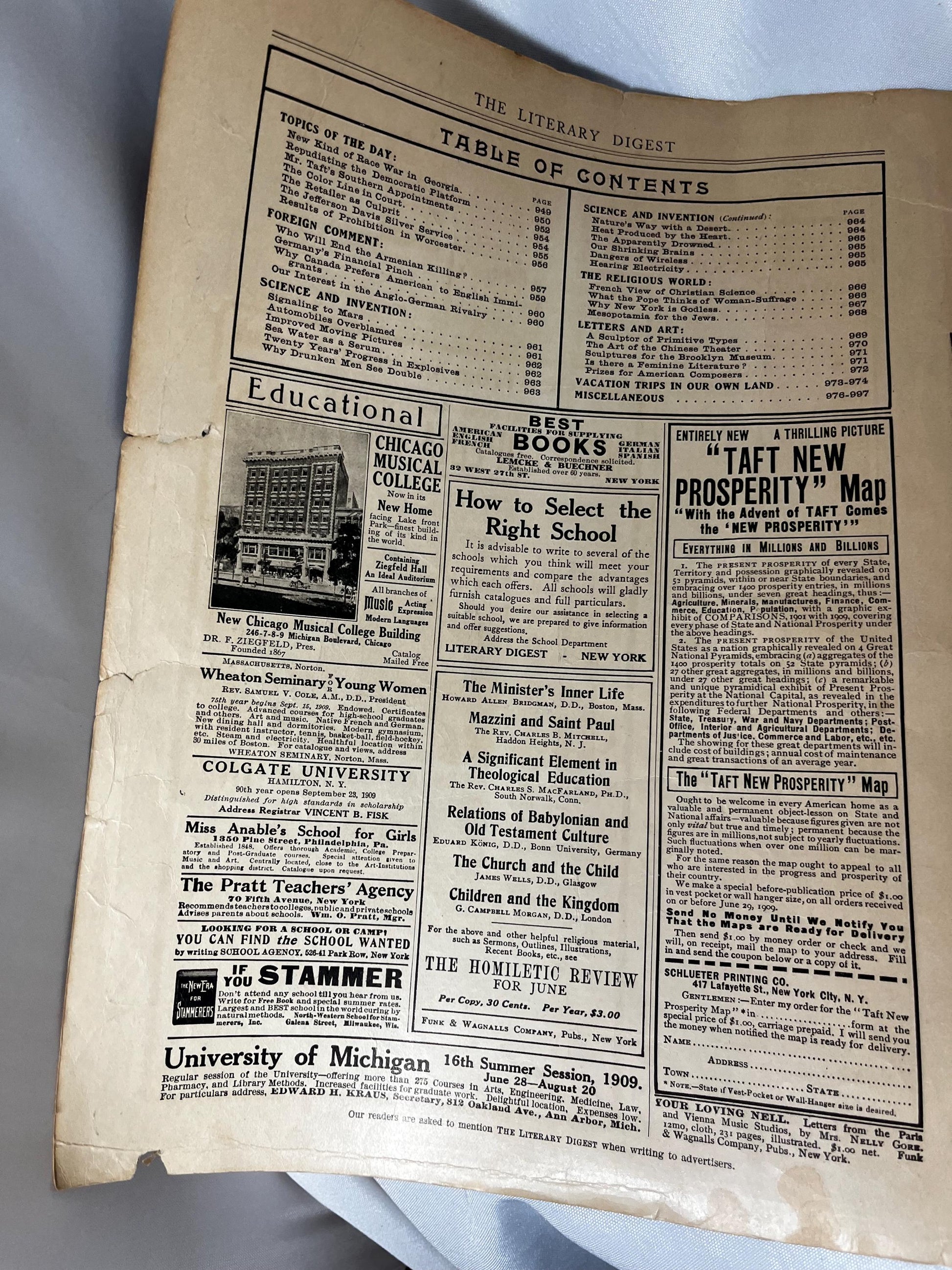 Vintage Literary Digest Magazine 1909, Antique Reading Material, Collectible Magazine, Historical Ephemera