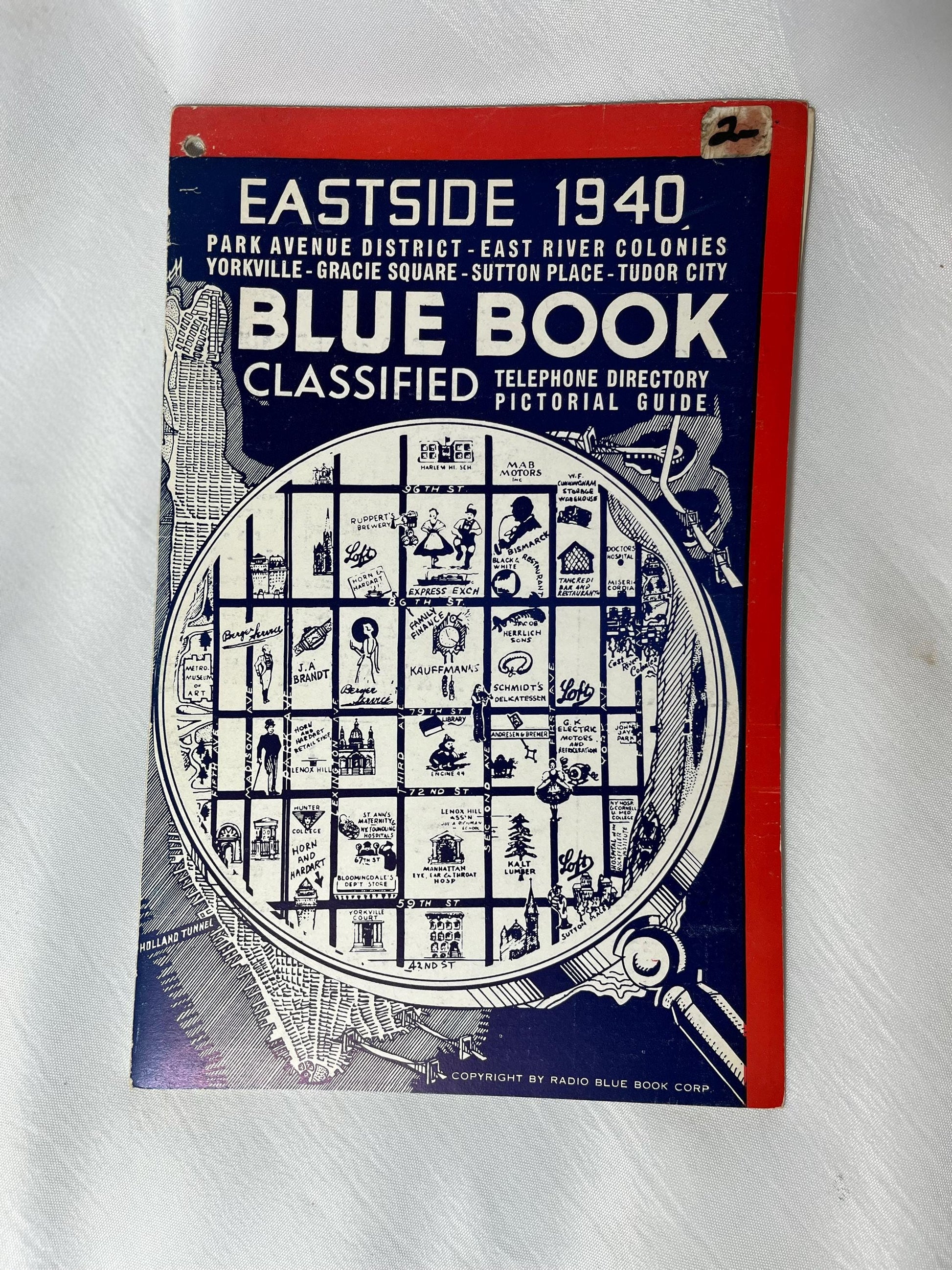 Vintage East Side of Manhattan 1940 Blue Book Telephone Directory, Pictorial Guide, Classified Listing